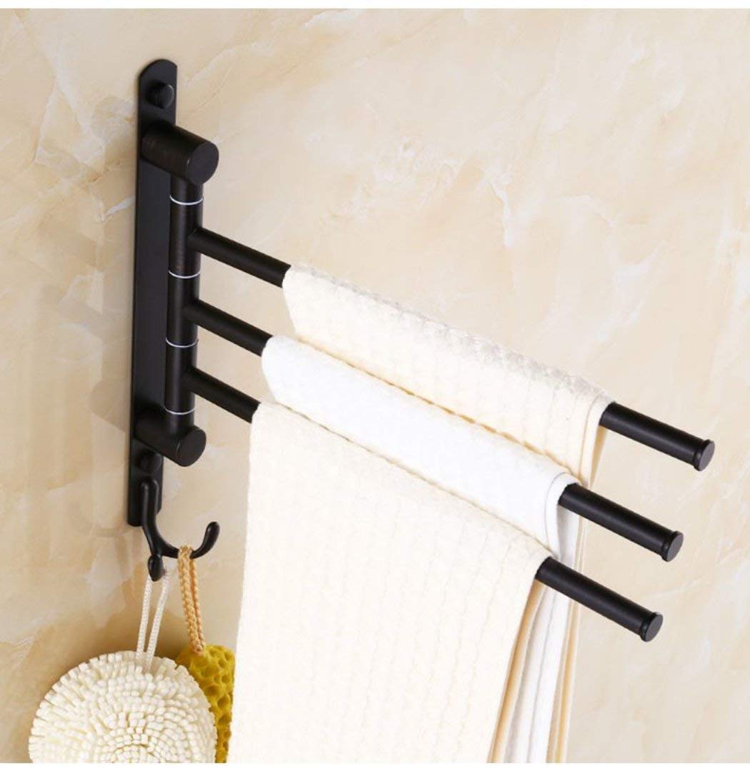 Oil Rubbed Bronze Swing Out Towel Rack - 3-Arm Wall Mounted Bathroom Towel Holder with Hooks | Space Saving Design for Small Bathrooms & Powder Rooms | Rust-Resistant Finish for Long-Lasting Use
