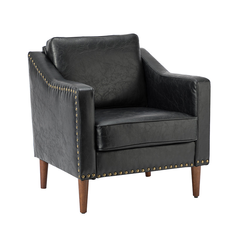 Rafaella Vegan Leather Armchair with Solid Wood Legs - Modern Vegan Leather Lounge Chair with Sturdy Wooden Legs for Living Room, Office, or Reading Nook