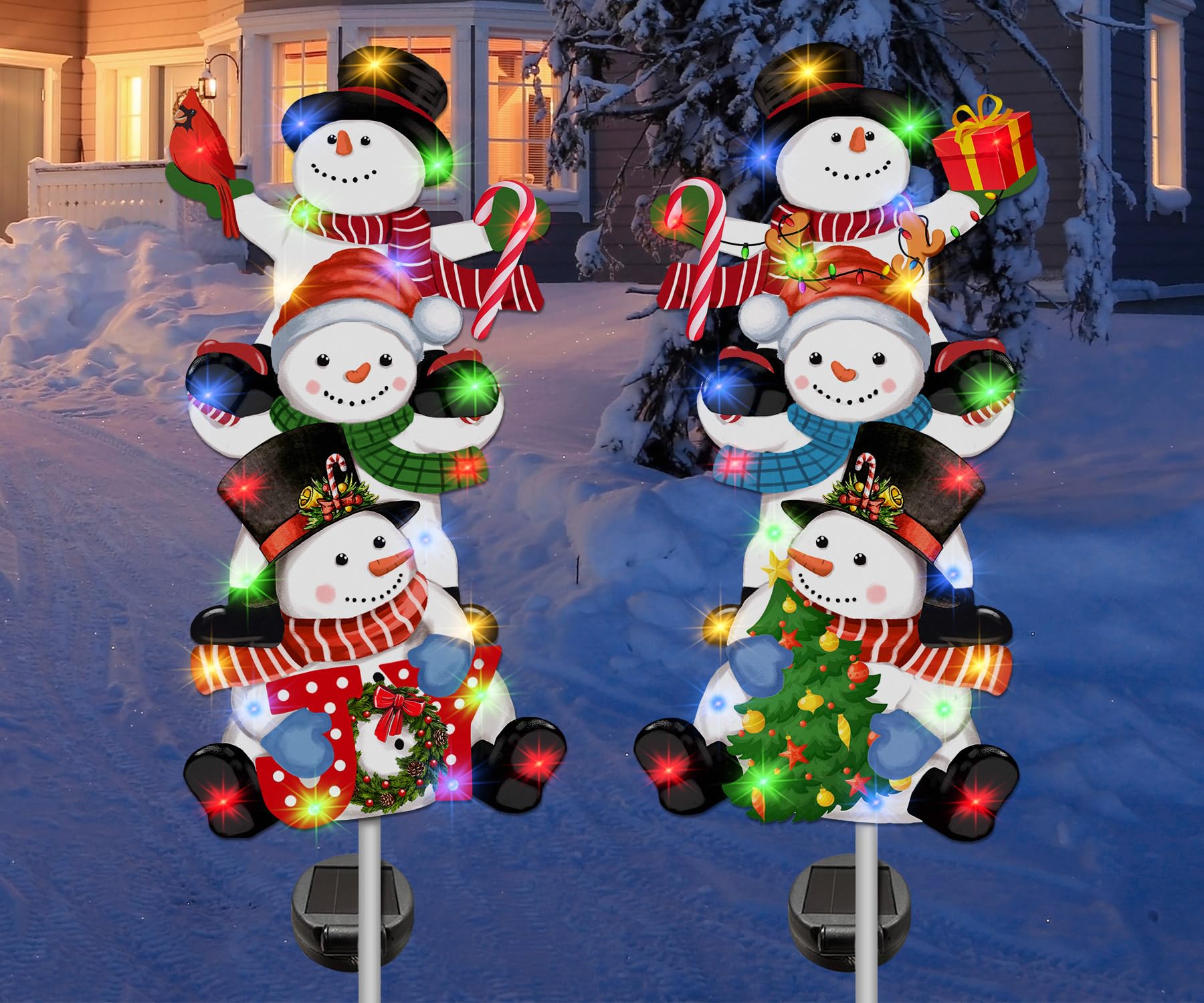 Hexagram Solar Christmas Metal Yard Stake Lights - 41 Inch Snowman Outdoor Decor for Yard, Garden & Lawn - Weatherproof Holiday Decoration for Winter, Patio & Pathway Lighting