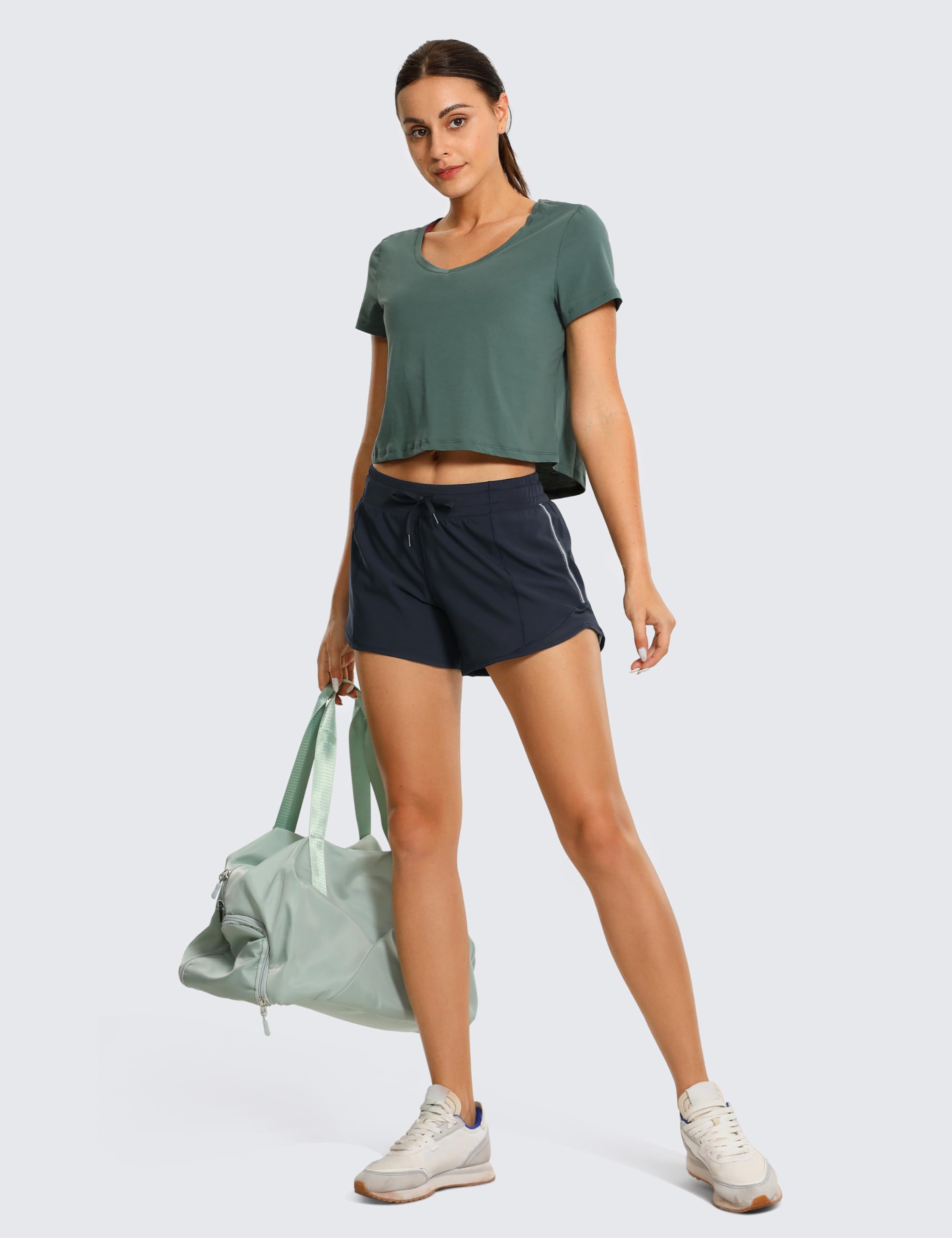 CRZ YOGA Women's Running Shorts with Zip Pocket - 4