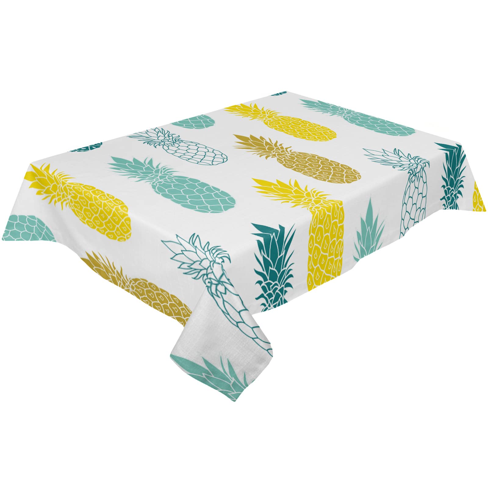 Waterproof Wipeable Polyester Tablecloth for Rectangle Tables - 54x108 Inch Yellow Teal White & Blue Pineapple Pattern Kitchen Dining Table Cover | Perfect for Holiday Parties, Dinner Decor & Everyday Use