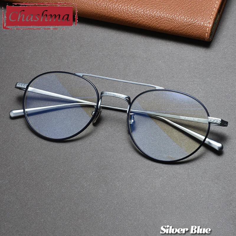 Unisex Titanium Round Full Rim Double Bridge Eyeglasses 84020 - Stylish & Durable for Reading, Work, and Everyday Wear