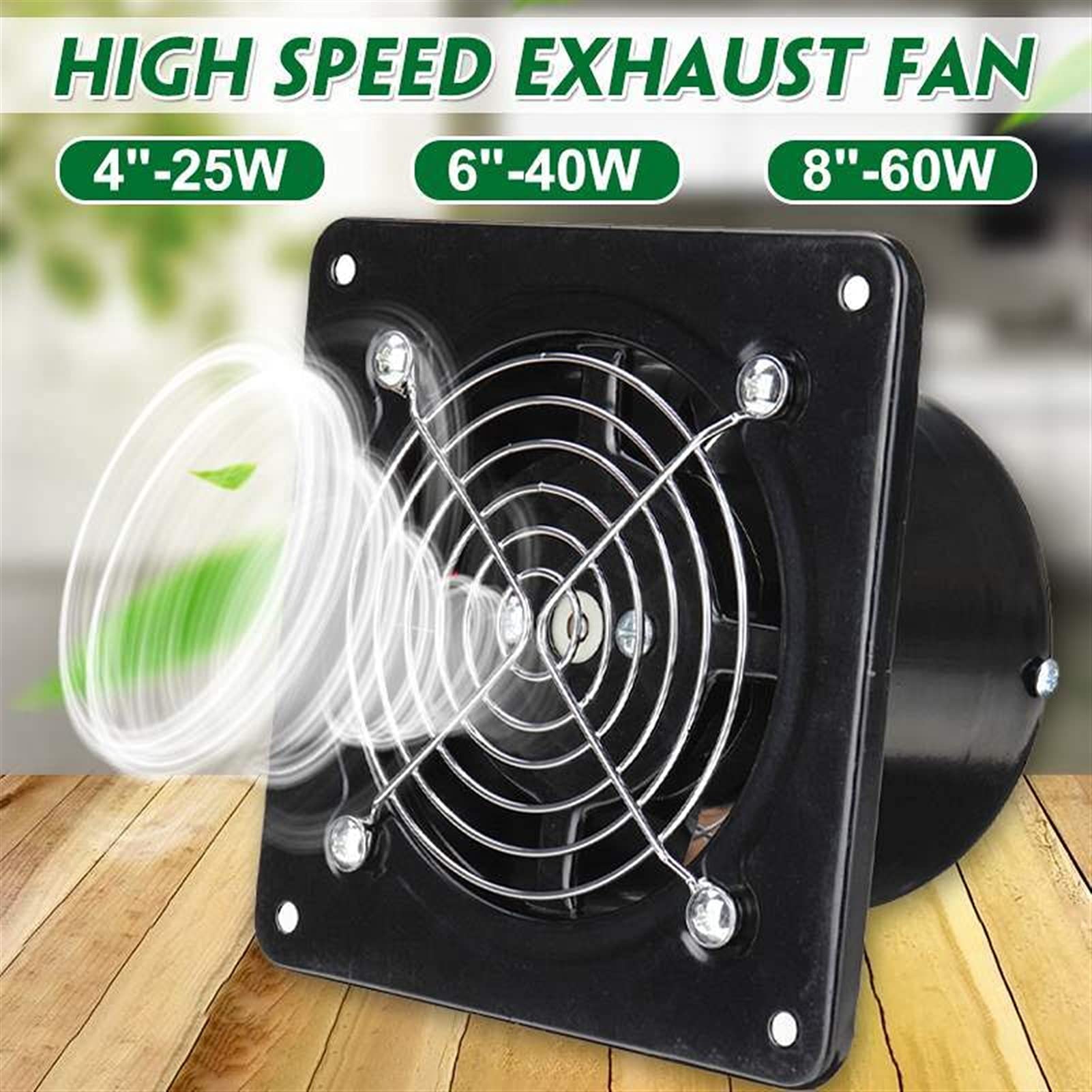 8 Inch High Speed Square Metal Exhaust Fan - Ventilation Extractor for Bathroom, Kitchen, Toilet - Wall Mount Air Vent Fan with US Plug (Ideal for Home, Office & Commercial Use)