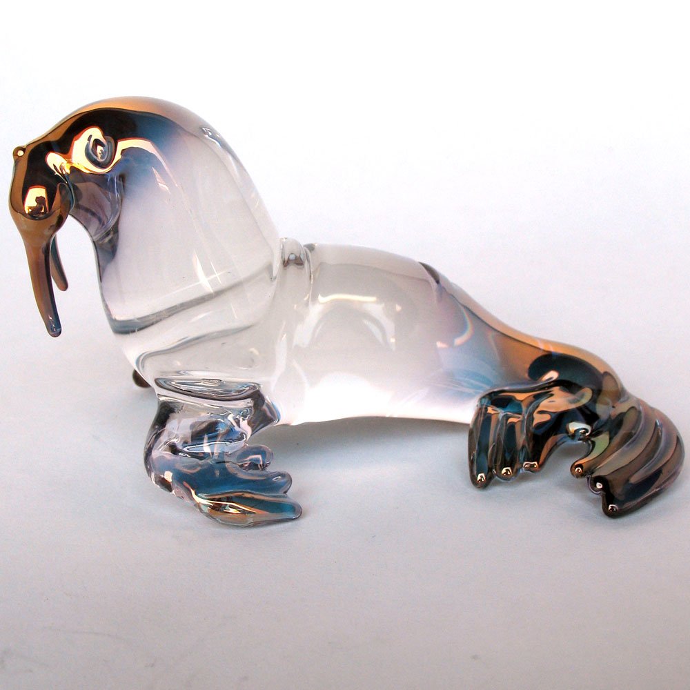 Hand Blown Glass Walrus Figurine - Unique Artisan Home Decor | Perfect for Shelf Displays, Gift Giving & Coastal Themed Decorations