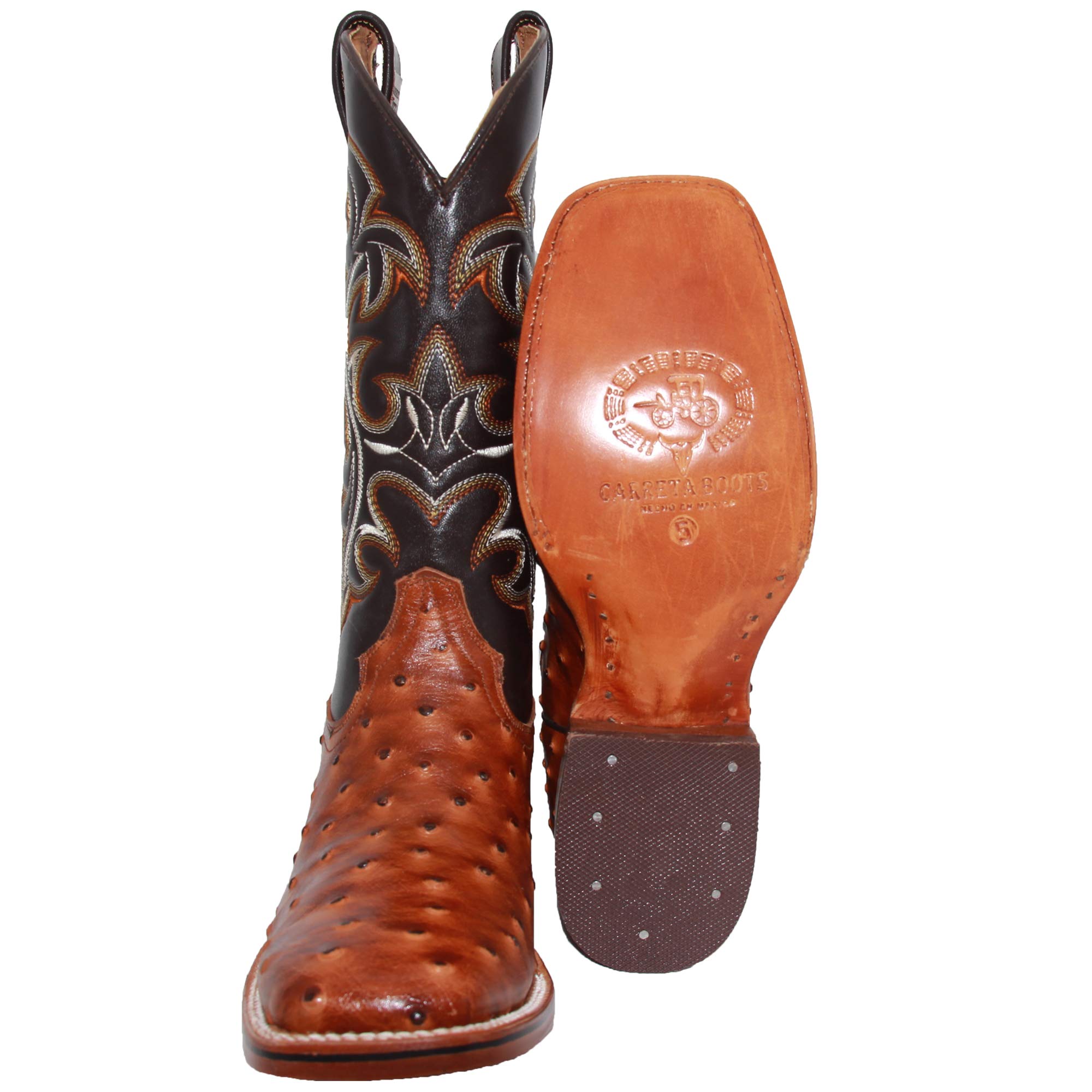 **Genuine Cowhide Leather Western Cowboy Boots for Men - Square Toe Rodeo Boots with Ostrich Print - Perfect for Rodeo, Country Dancing & Western Fashion**