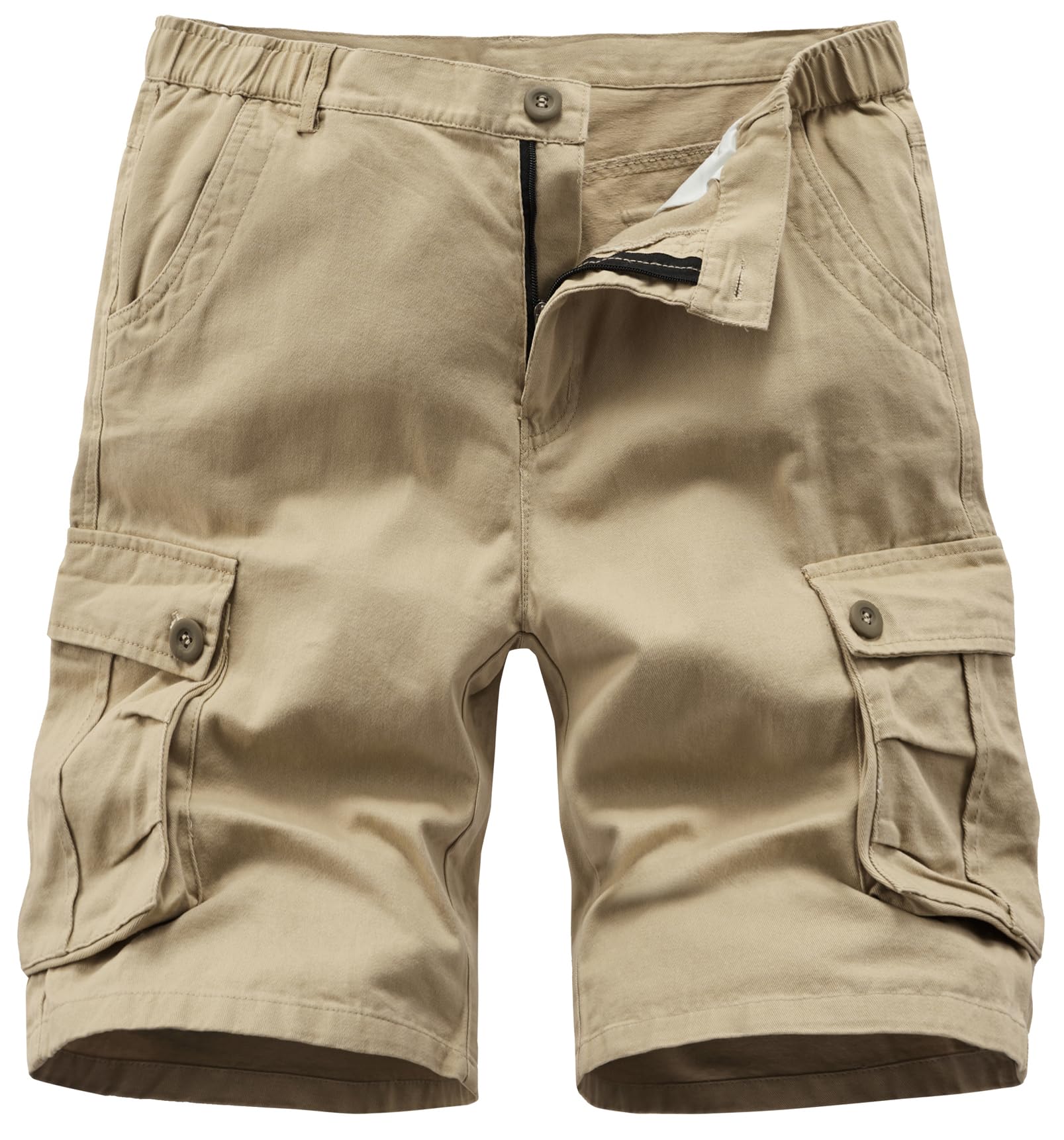 Vcansion Men's Cargo Shorts - Cotton Casual Shorts with Elastic Waist & Multiple Pockets | Camouflage Design for Outdoor, Hiking, and Summer Activities