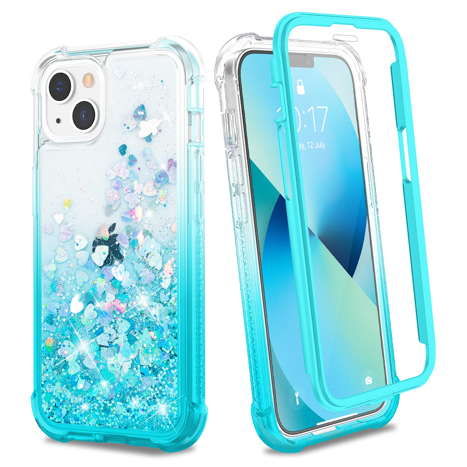 Ruky Glitter Liquid Full Body Phone Case with Built-in Screen Protector for iPhone 13 & iPhone 14 6.1