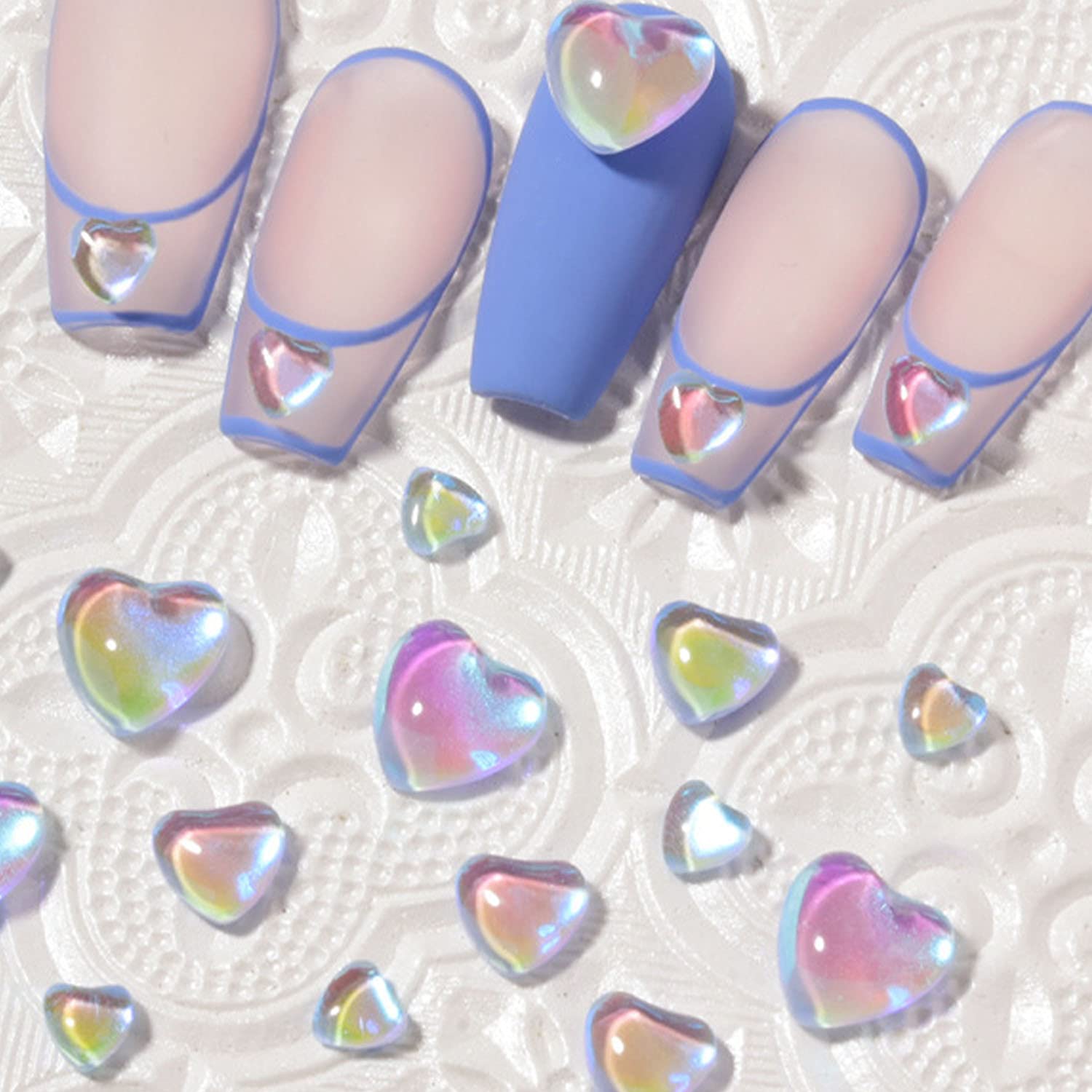 WOKOTO 350pcs Transparent Resin 3D Nail Charms - Iridescent Hearts, Round Water & Crystal Nail Art Accessories for Acrylic Nails | DIY Manicure, Nail Decoration, Gift for Women | Perfect for Nail Salons, Home Use & Party Nail Art