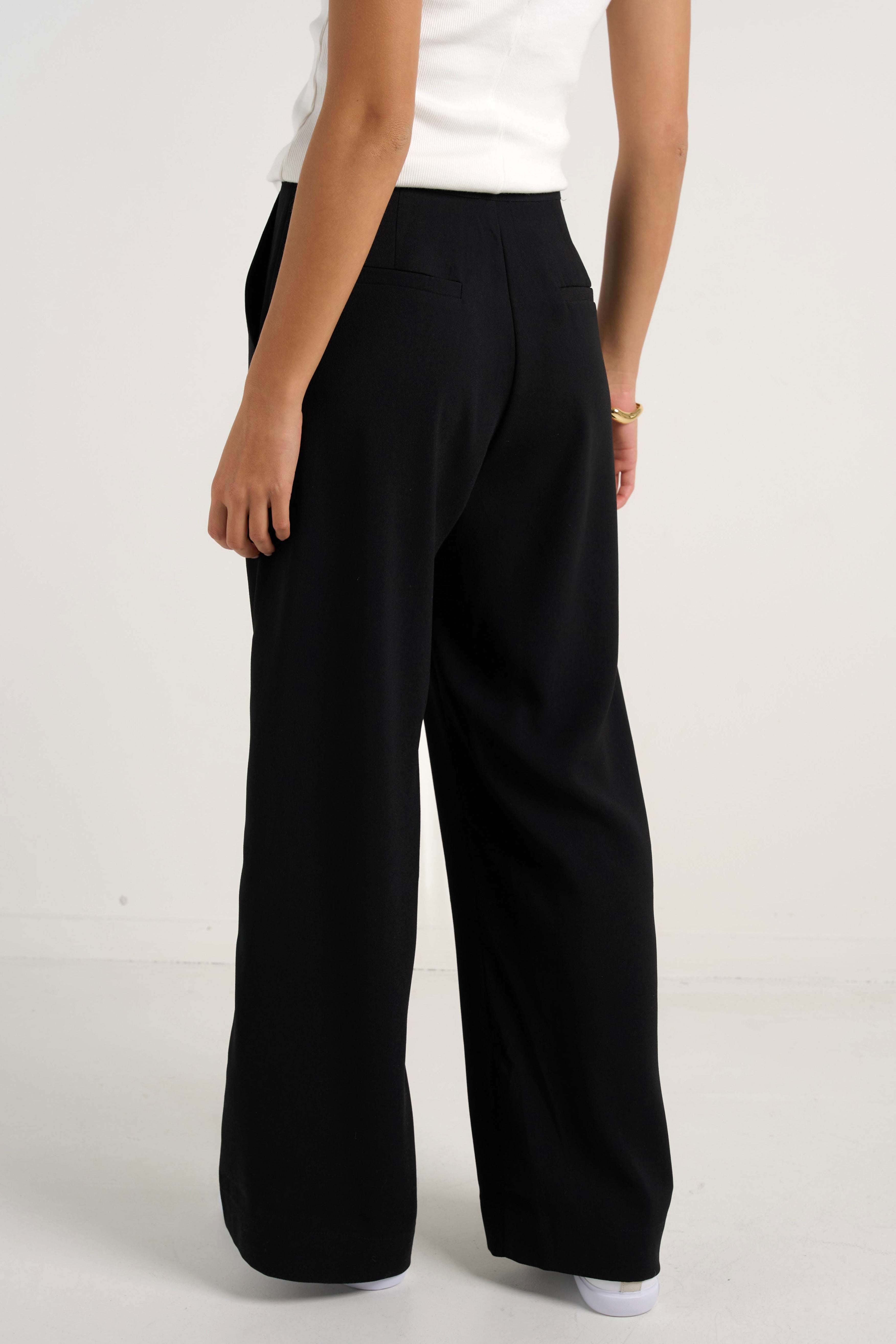 Best Life Black Soft Crepe Wide Leg Pants for Women - Comfortable High Waist Flowy Trousers for Work, Office & Casual Wear