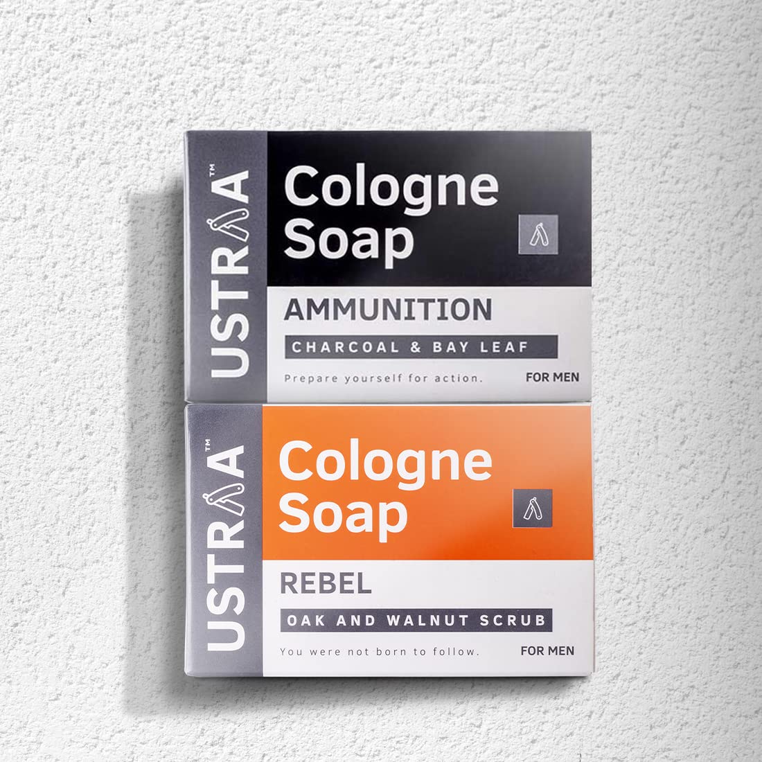 Ustraa Ammunition Cologne Soap - Charcoal & Bay Leaf Scented, 125g | Activated Charcoal Cleansing Bar | Cologne & Rebel Cologne Soap - Oak & Walnut, 125g | Gentle Exfoliation with Walnut Granules | Perfect for Men's Daily Skincare & Grooming Routine