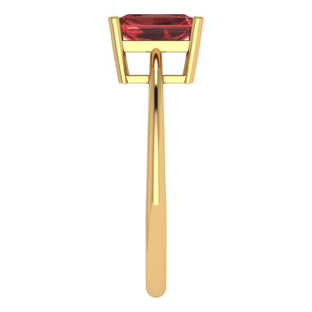 0.95ct Natural Scarlet Red Garnet Radiant Cut Solitaire Ring - 14k Yellow Gold Classic Designer Statement Jewelry for Women | Engagement, Anniversary & Special Occasion Gift