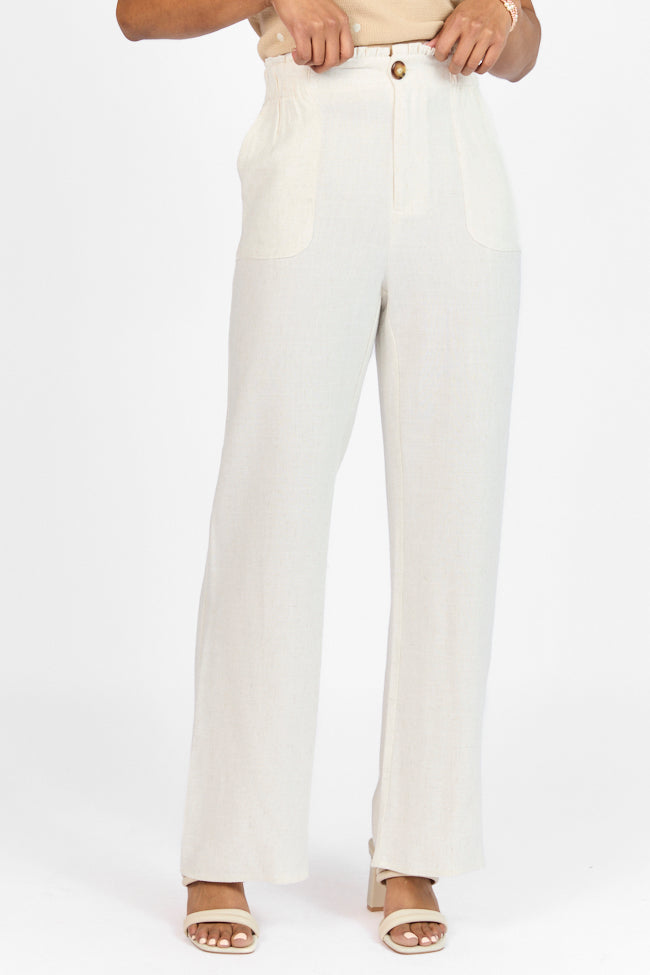Beige Linen Blend Trousers for Women - Comfortable High-Waisted Pants for Casual & Office Wear - Summer Breathable Wide Leg Pants - Perfect for Work, Travel & Everyday Outfits (Final Sale)