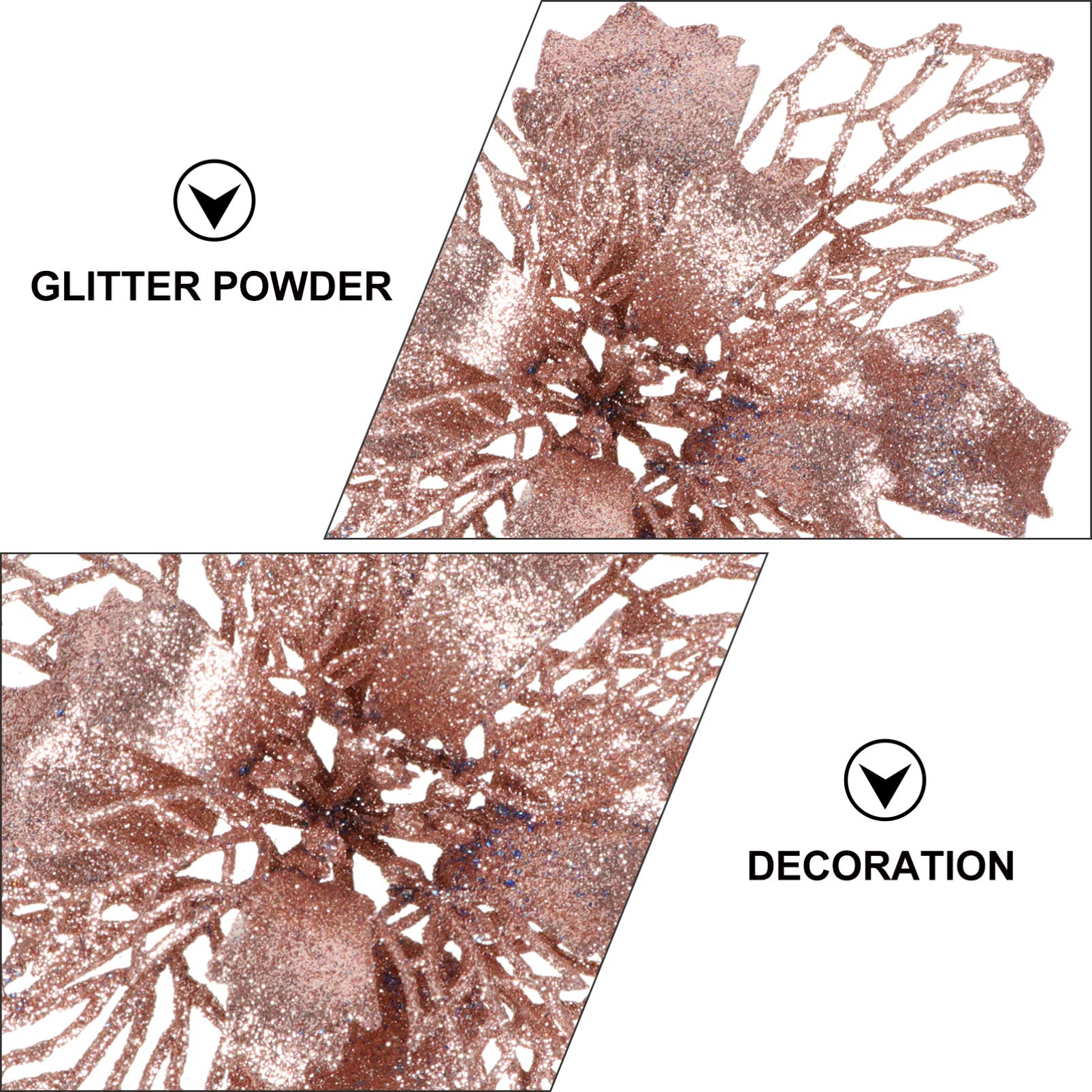 EXCEART 12Pcs Artificial Glitter Poinsettia Flowers - Christmas Tree Decorations, Holiday Ornaments for Xmas, New Year, Winter Home Decor & Party Centerpieces