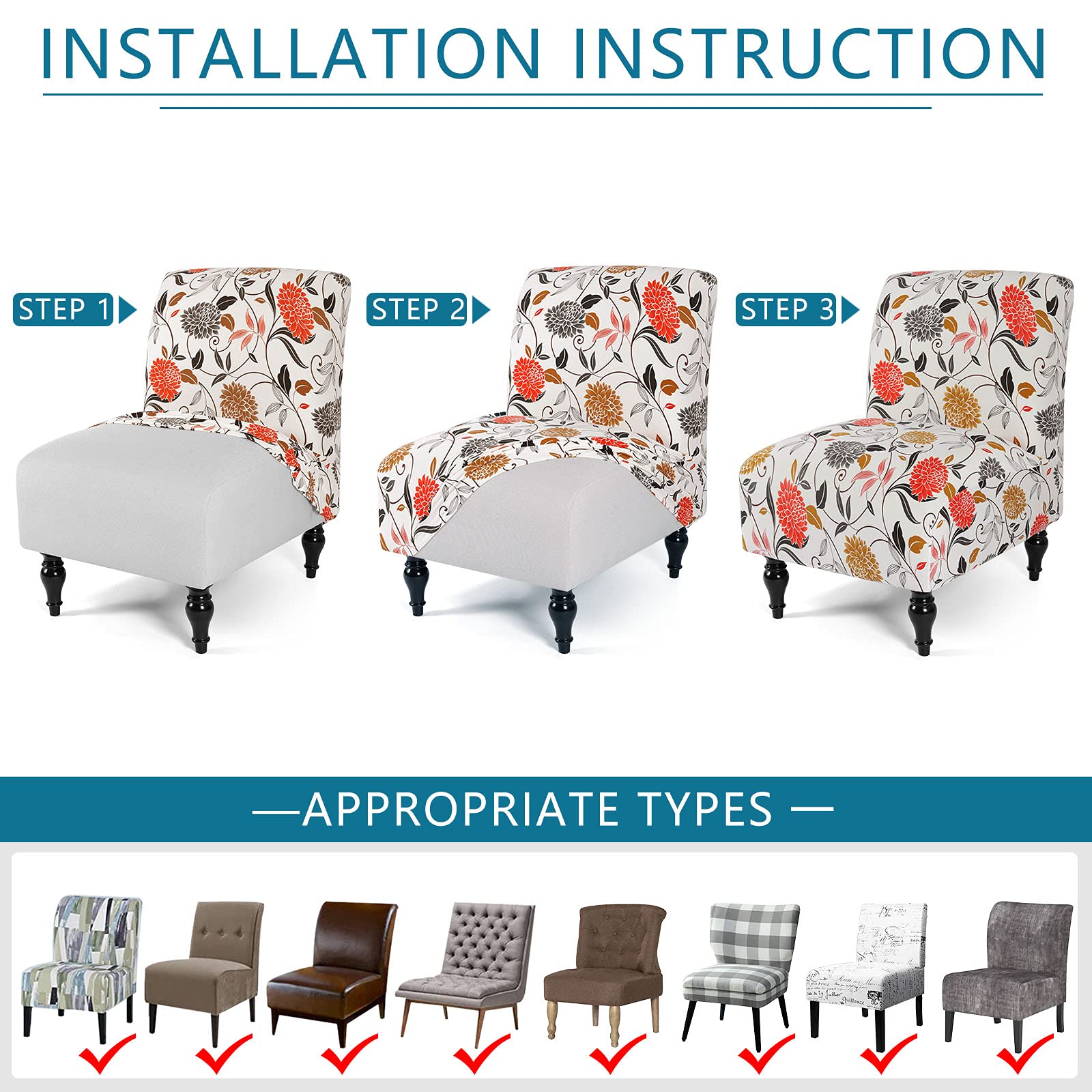 Liykimt Armless Accent Chair Slipcover - Stretch Spandex Furniture Protector, Washable & Removable Cover for Slipper Chairs - Perfect for Living Room, Dining Room & Hotel Decor