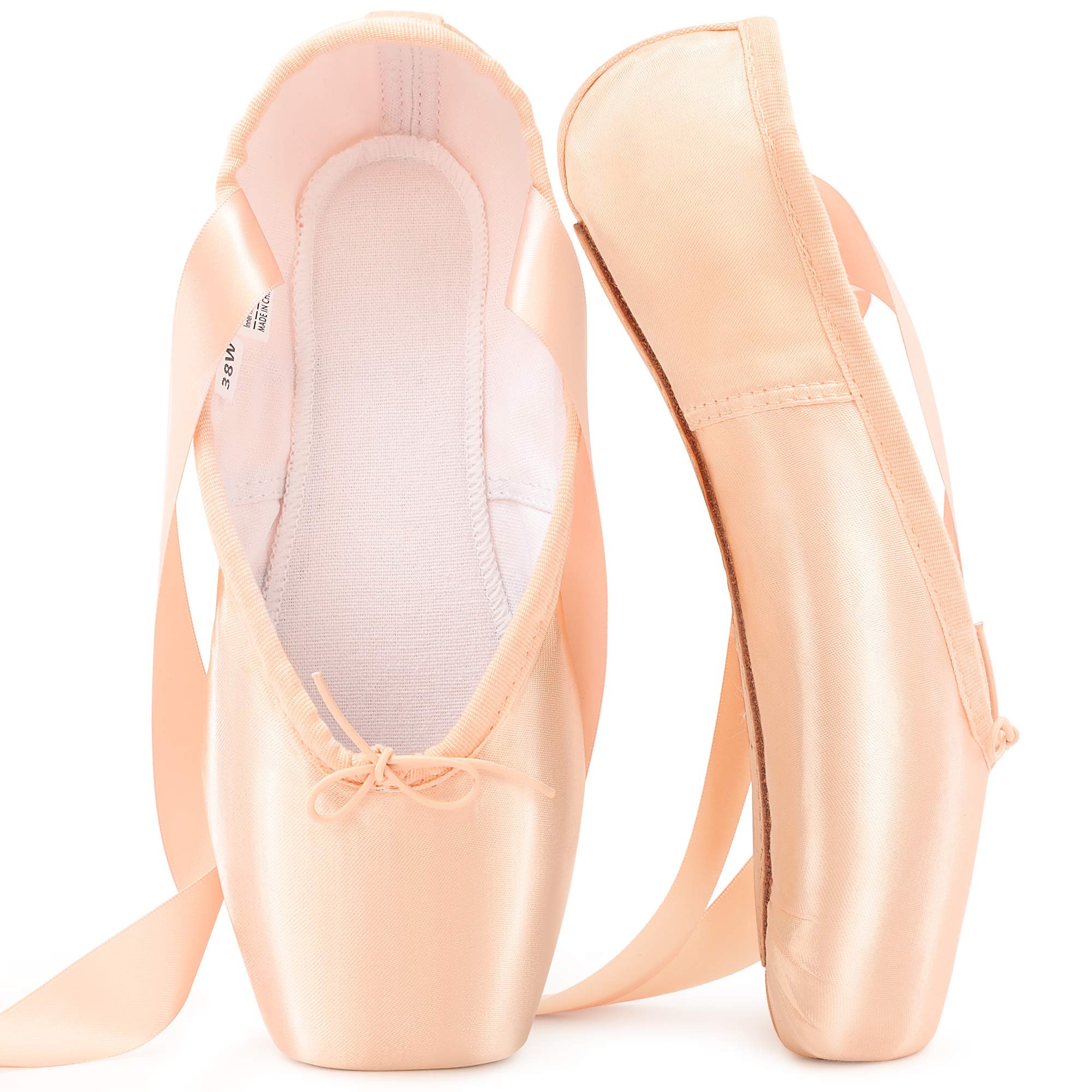 Professional Pink Ballet Pointe Shoes for Women & Girls - Sewn Ribbon & Silicone Toe Pads - Perfect for Ballet Performances, Dance Practice, Recitals & Ballet Classes