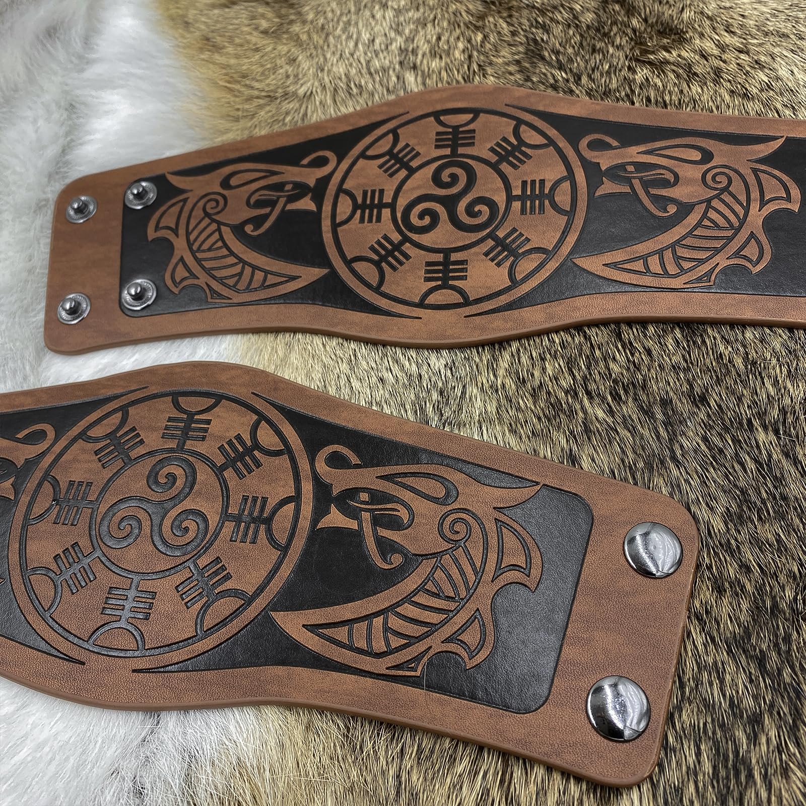 JAOYU Medieval Leather Bracer Set - 2PCS Viking Armor Vambrace Wrist Guards for LARP, Cosplay & Renaissance Fairs | Durable Leather Gauntlet Cuffs for Historical Reenactment & Costume Accessories