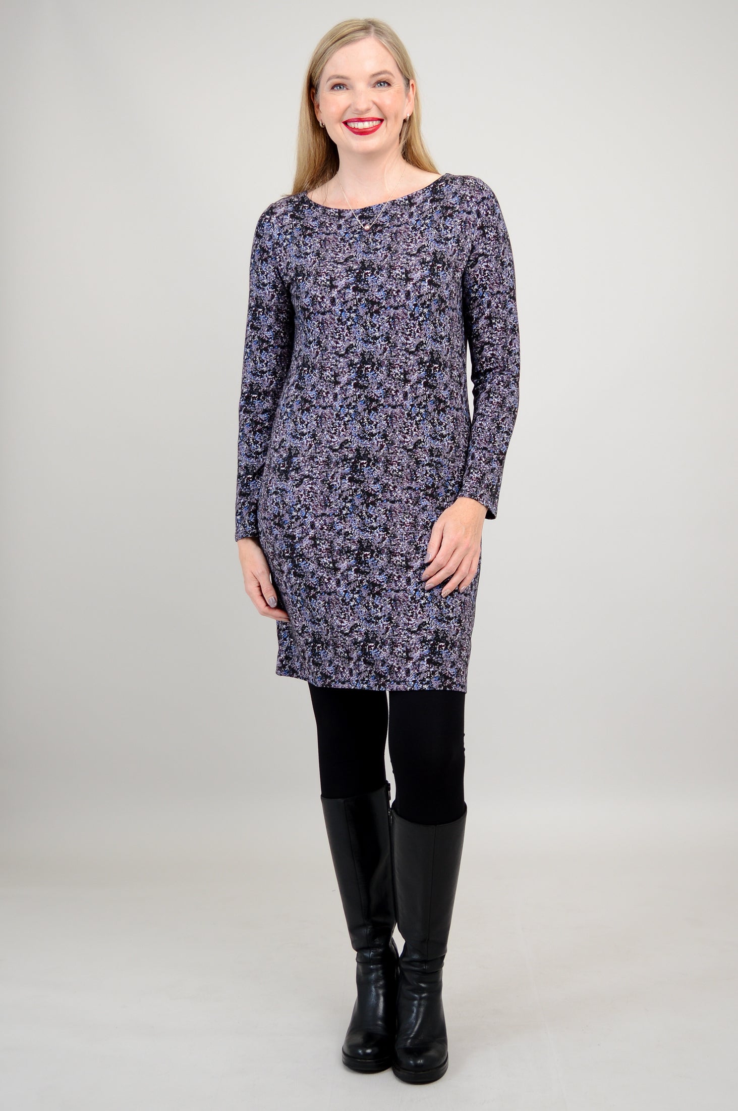Lola Long Sleeve Dress - Soft Bamboo Fabric in Blue Space Print | Women's Casual & Formal Wear | Perfect for Office, Parties & Everyday Outfits