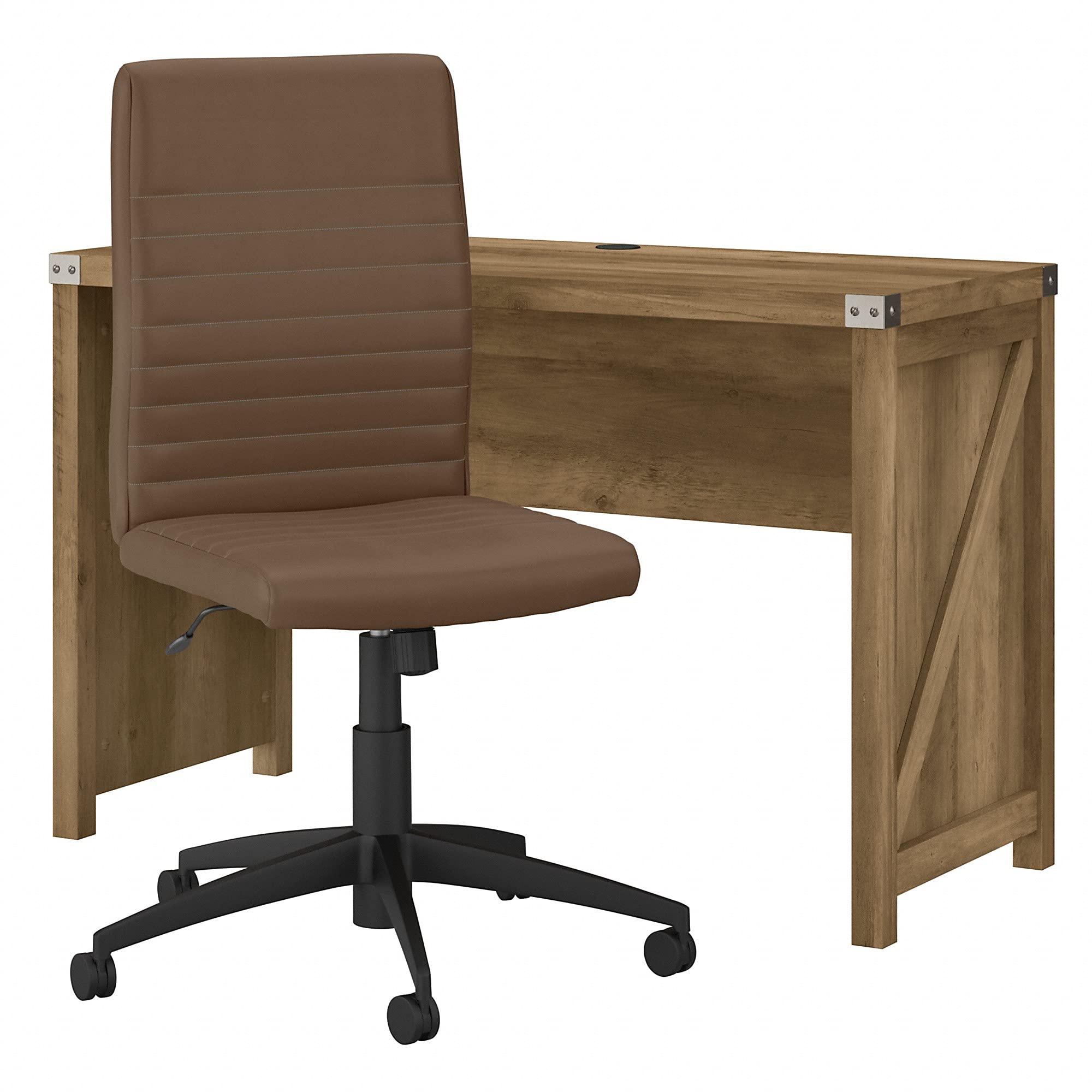 Kathy Ireland Home by Bush Furniture Cottage Grove Farmhouse Writing Desk and Chair Set - 48 Inch Wide Reclaimed Pine Wood Office Desk for Home Office, Study Room & Small Spaces
