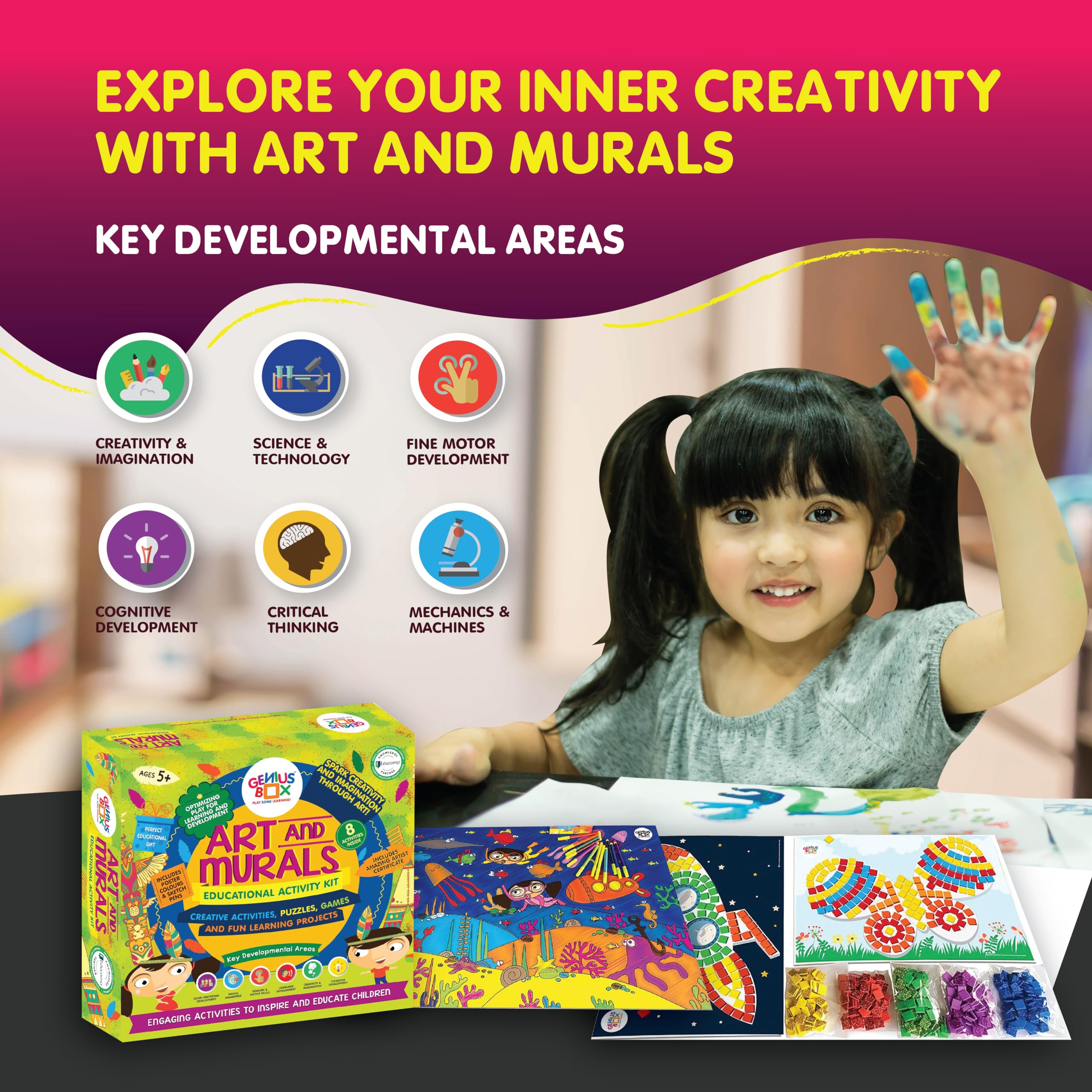 Genius Box Art and Murals Toddler Kit | 8-in-1 Creative DIY Activity Set | Educational Puzzle Games for Kids Ages 5+ | Fun Learning & STEM Toys | Perfect Gift for Birthdays & Classrooms | Inspire Creativity for Home, School & Playtime