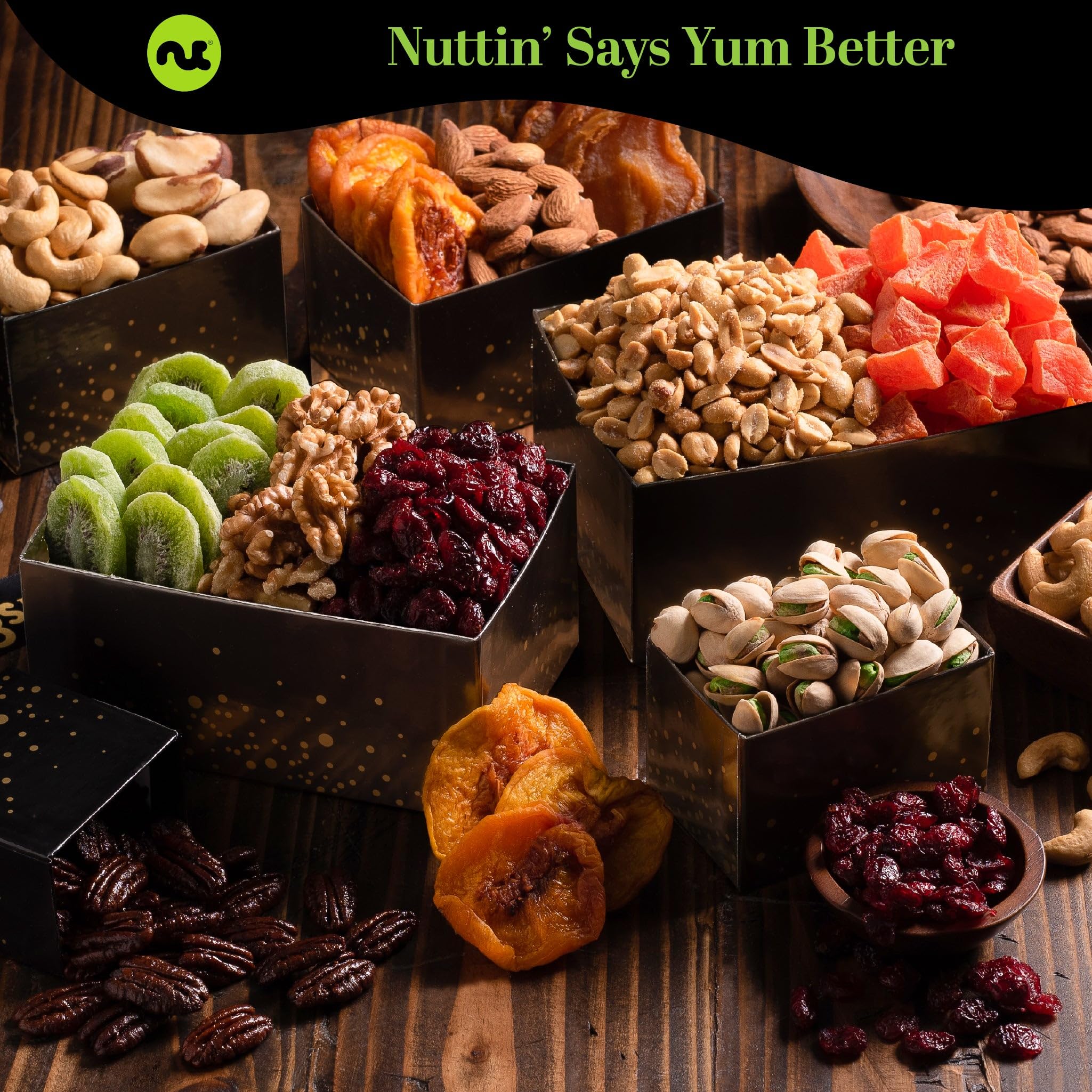 Gourmet Nuts & Dried Fruits Gift Basket - Premium Nut Cravings Collection with 12 Assortments, Thank You Ribbon & Greeting Card | Perfect Corporate Gift, Holiday Present & Care Package for Food Lovers