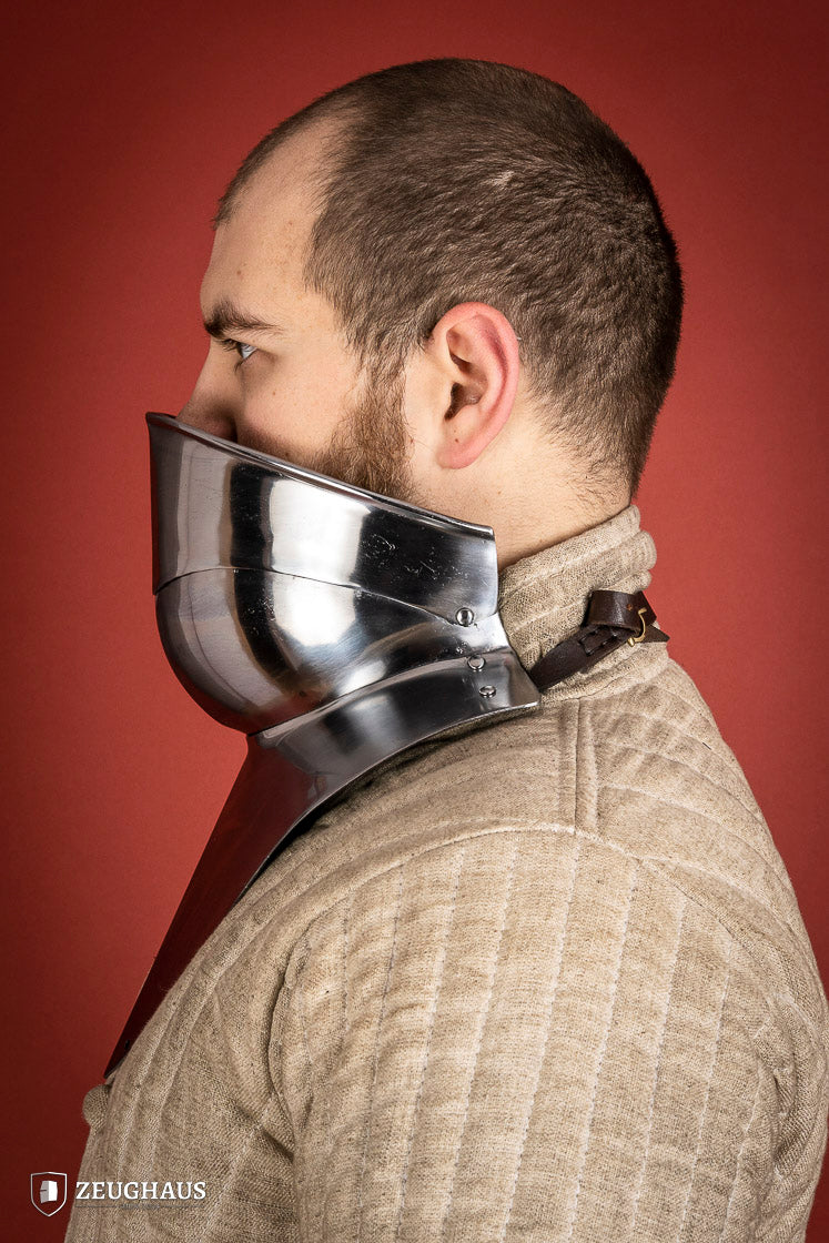 Medieval Articulated Gorget with Bevor - 1.6mm Polished Steel Armor for 1450-1550 Period - Perfect for LARP, Cosplay, and Historical Reenactment