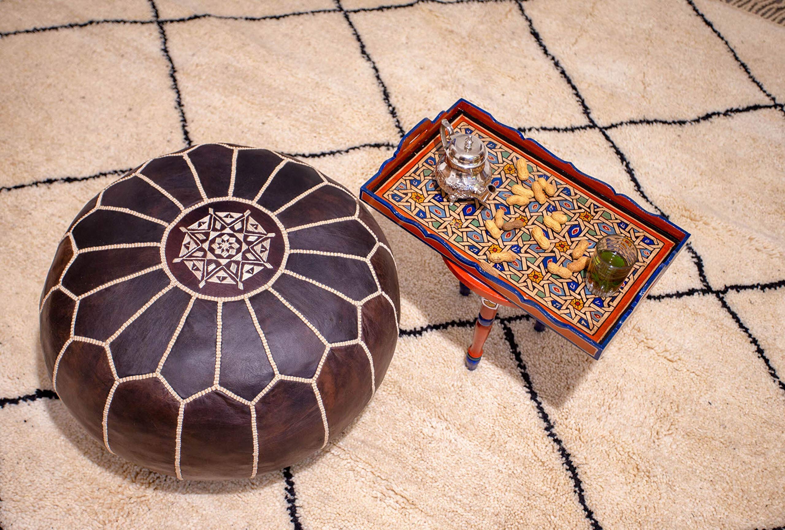 Hand Painted Moroccan White Decorative Serving Tray - Waterproof Acrylic Bohemian Arabesque Design (Blue) | Perfect for Home Decor, Coffee Table Centerpiece & Gift Giving