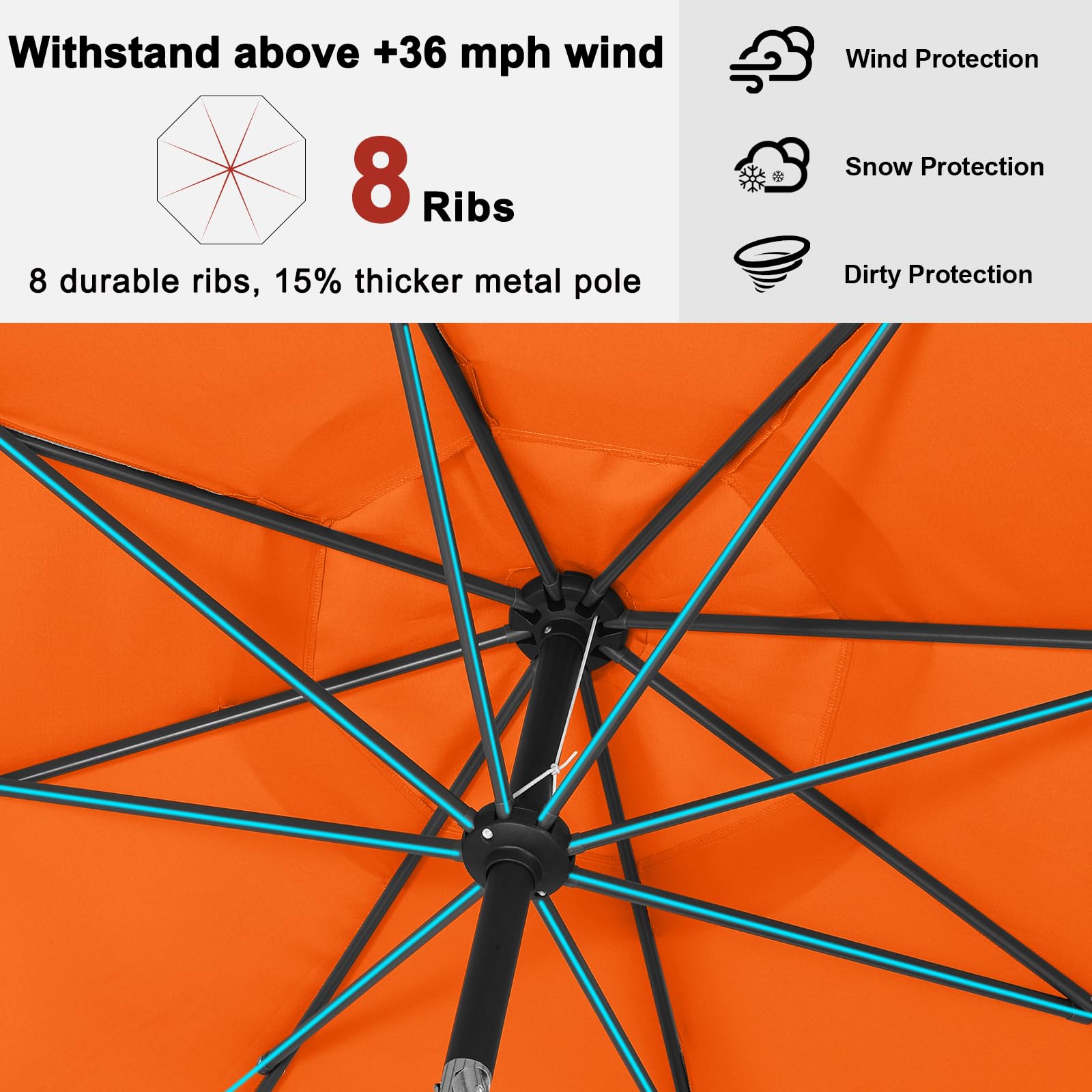 10FT Waterproof Patio Umbrella with Tilt & Crank - UV Protection for Pool, Garden & Deck (Orange)