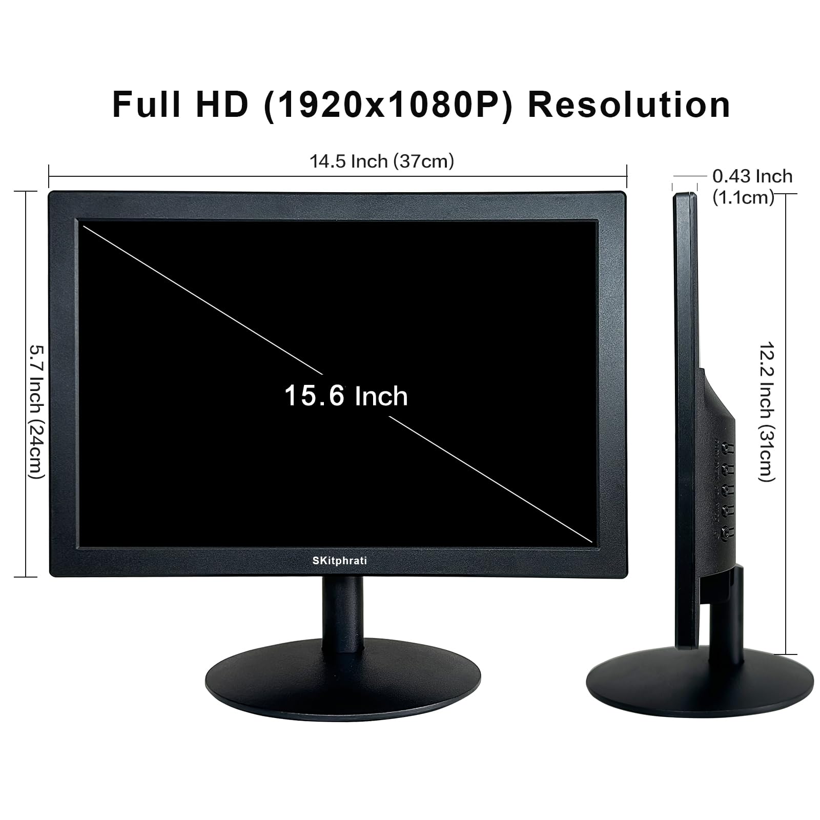 15.6 Inch FHD 1080P VA Computer Monitor - 1920x1080 Resolution, 99% sRGB, HDMI & VGA Ports, VESA Mount - Slim LED Display for Desktop PC, Laptop, Gaming & Office Work (Black) - Perfect for Home Office, Gaming Setup & Multi-Screen Workstations