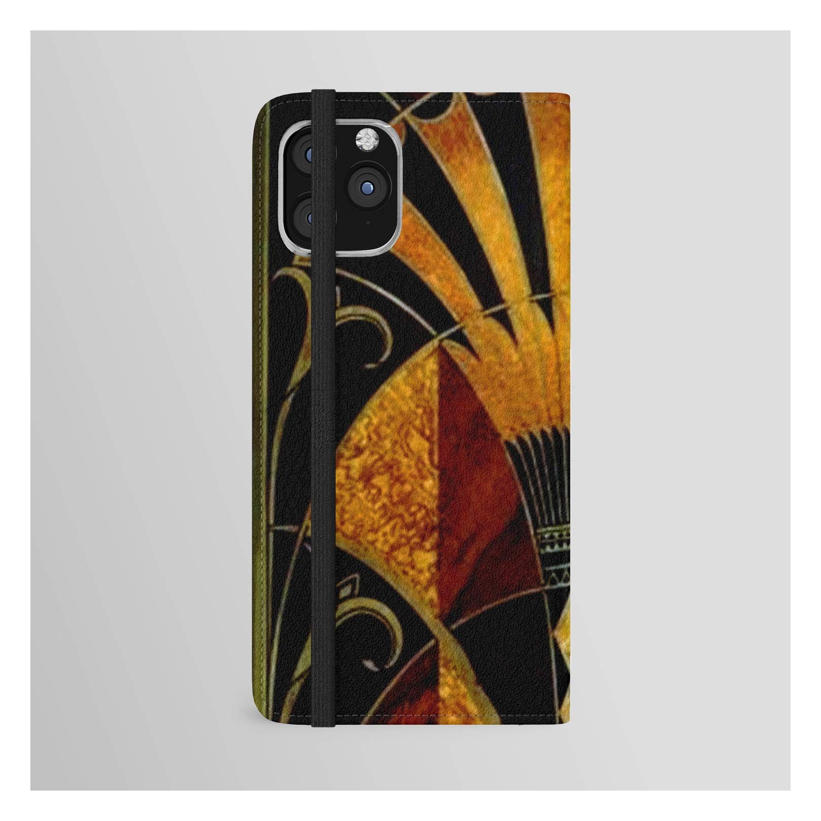 Art Deco Wooden Wallet Phone Case Compatible with iPhone 11 Pro - Stylish Protective Cover with Card Holder - Perfect for Everyday Use, Travel & Business