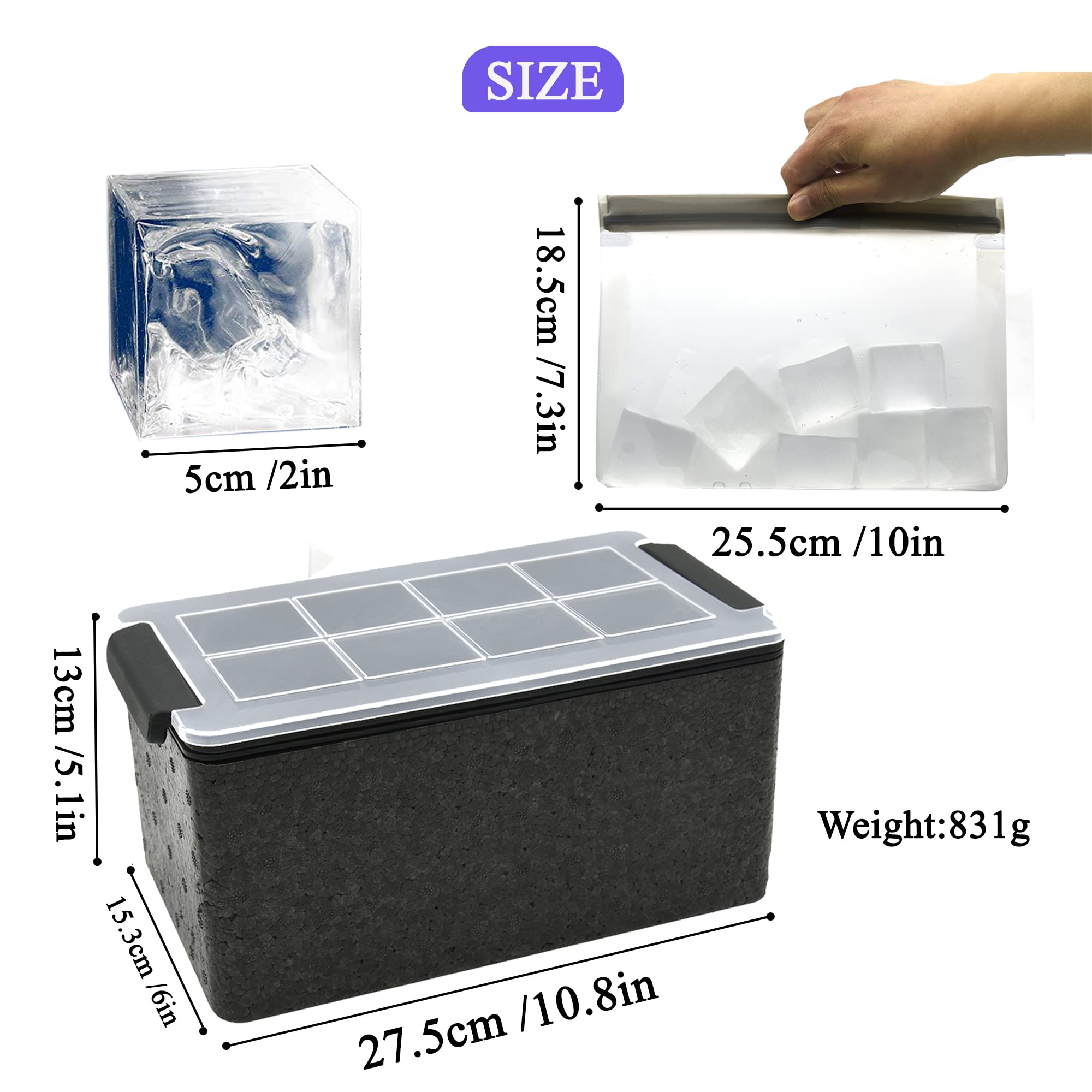 Premium Clear Ice Cube Molds - 2 Inch Large Ice Cube Maker for Whiskey & Cocktails | Set of 8 Reusable Silicone Molds with Storage Bag | Perfect for Bourbon, Scotch, Cocktail Parties & Home Bars
