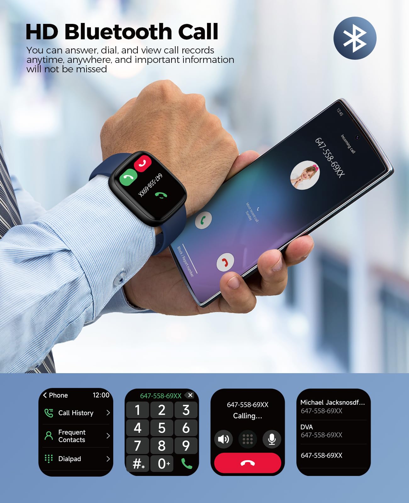 Smart Watch with Alexa Built-in, 100+ Fitness Tracker, IP68 Waterproof, Heart Rate & Sleep Monitor, 24/7 Blood Oxygen & Stress Tracking - Compatible with Android & iPhone (Blue) - Perfect for Workouts, Swimming & Daily Health Monitoring