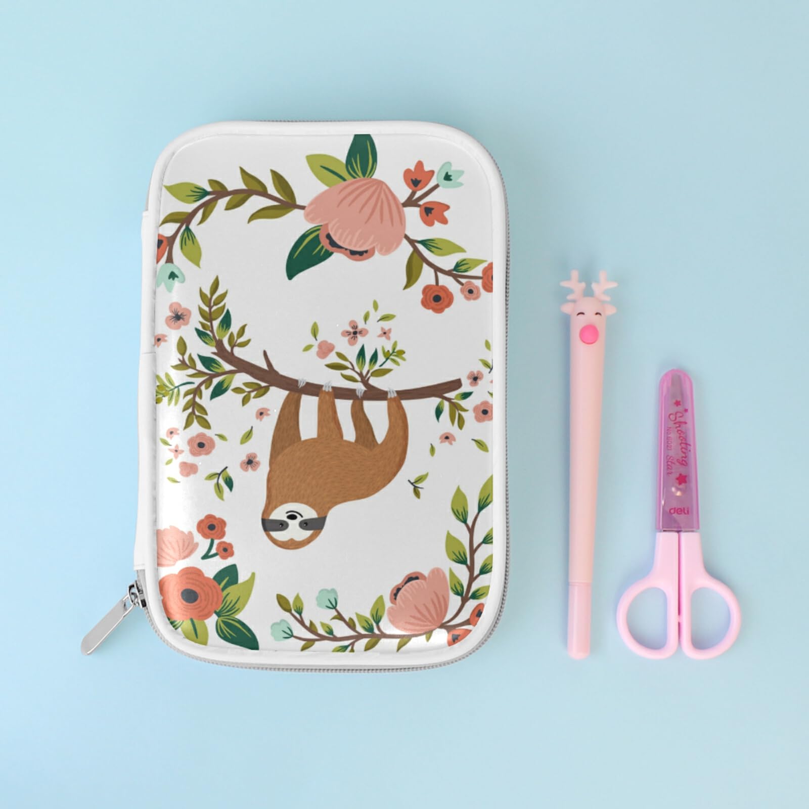 ZZKKO Sloth on Tree Zippered Pencil Case - Cute Pouch for Pens, Cosmetics & School Supplies | Perfect for Office, College & Travel Organization