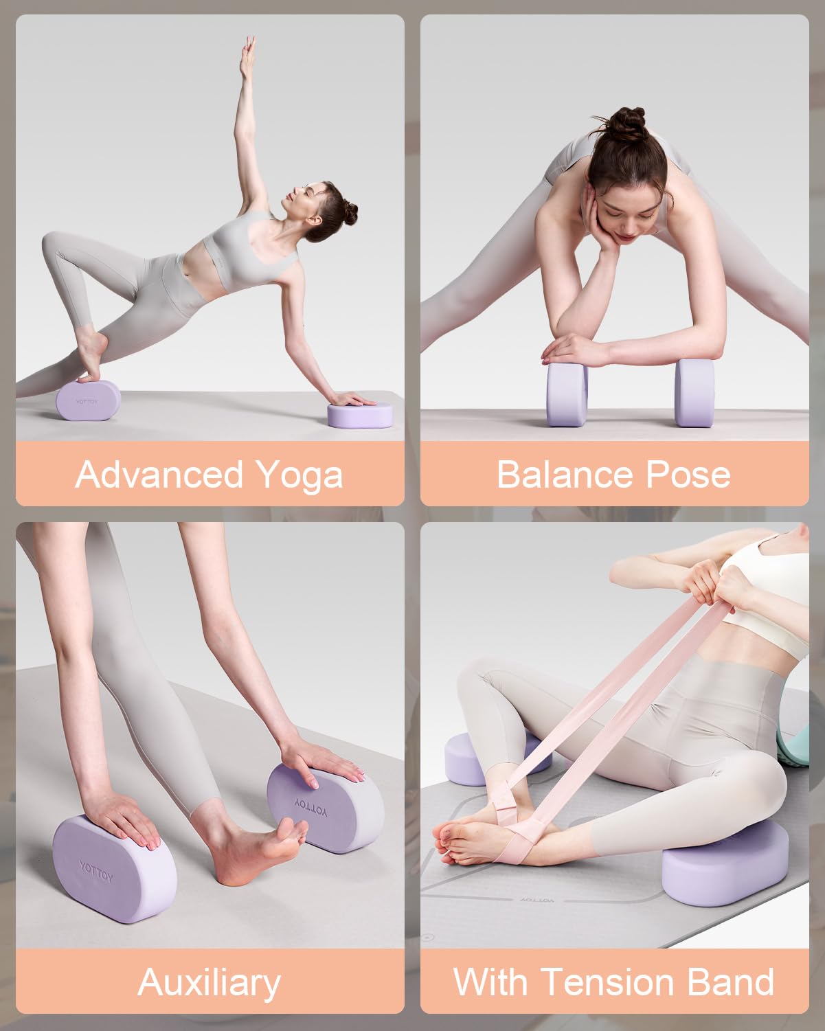 YOTTOY Non-Slip Foam Yoga Blocks (2-Pack) - Premium Yoga Bricks for Women & Kids - Ideal for Yoga, Pilates, Stretching & Meditation - Perfect for Home, Studio & Gym Workouts
