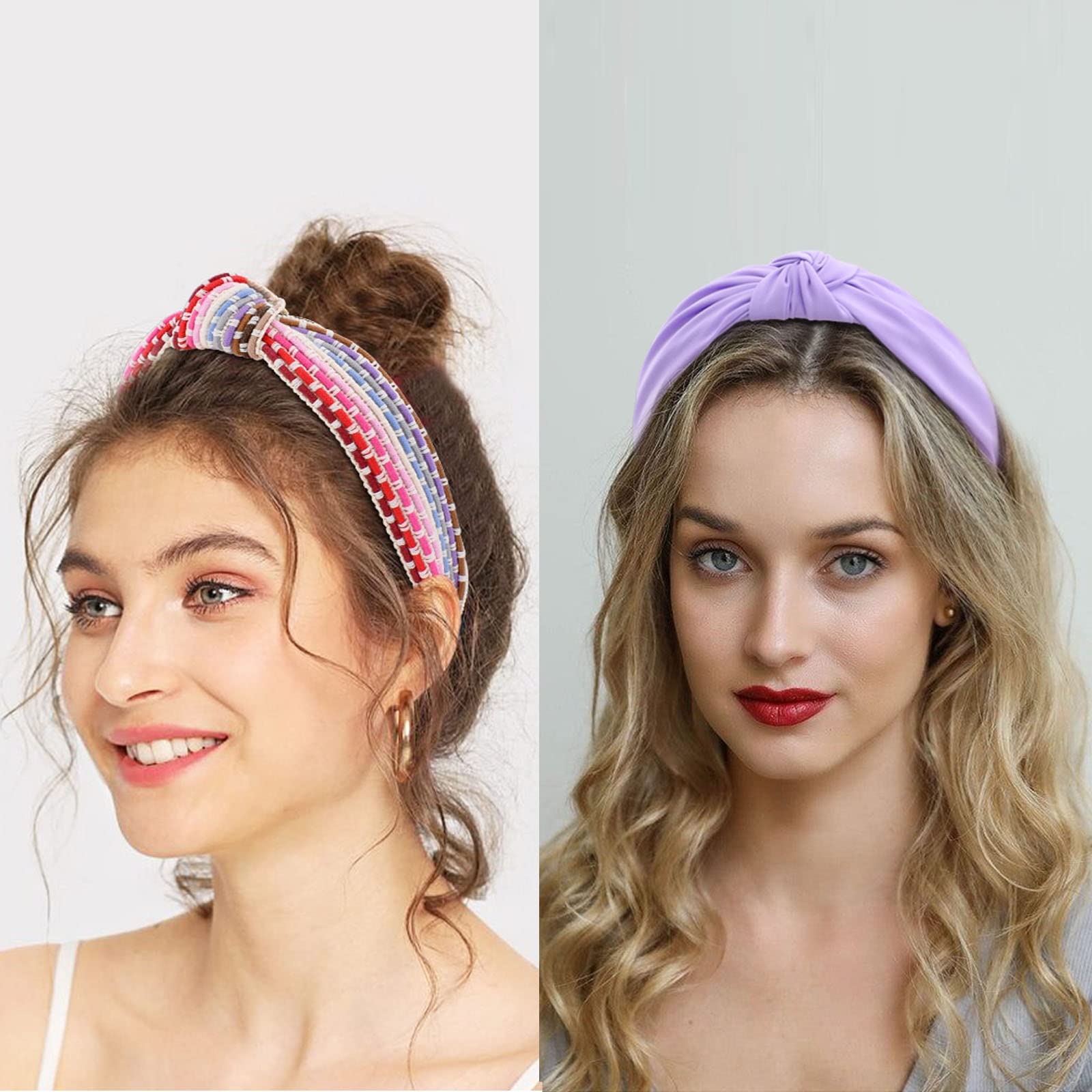 BEGOOD Boho Knotted Wide Headbands for Women - Fashion Designer Purple Turban Hair Accessories for Girls (2Pcs) - Perfect for Yoga, Workouts, and Casual Outfits