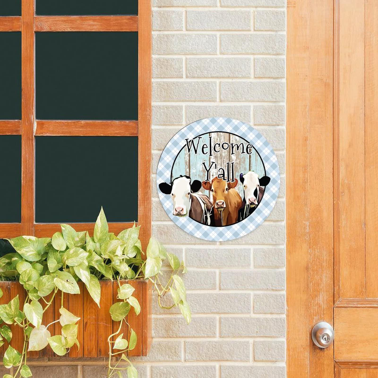 Farm Life Round Metal Sign - Irish Home Decor with 'Welcome Y'all' Cows Design - 12 Inch Rustic Wall Art for St. Patrick's Day, Living Room, Porch & Bedroom - Perfect Housewarming Gift for Country Style Homes