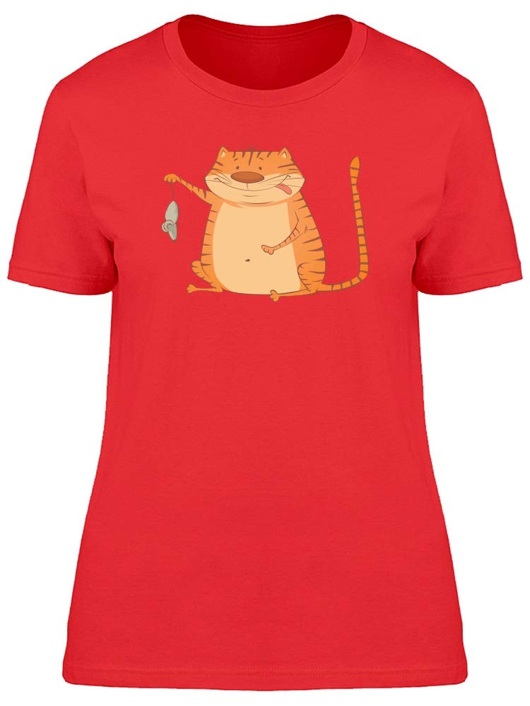 Women's Cat Caught A Mouse Graphic T-Shirt - Funny Animal Lover Tee for Casual Wear & Gifts