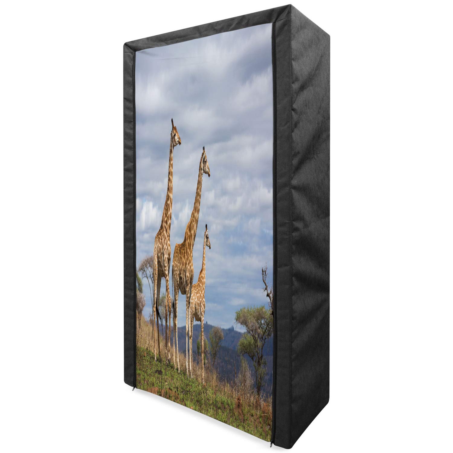 Ambesonne Africa Portable Fabric Wardrobe with Giraffe Family Savannah Print - 33.5