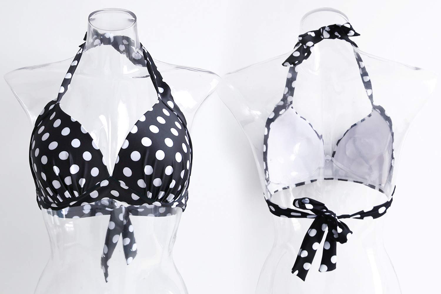 Futurino Women's Vintage 50s Plaid Halter Bikini Top - Retro Swimwear for Beach, Pool & Summer Vacations