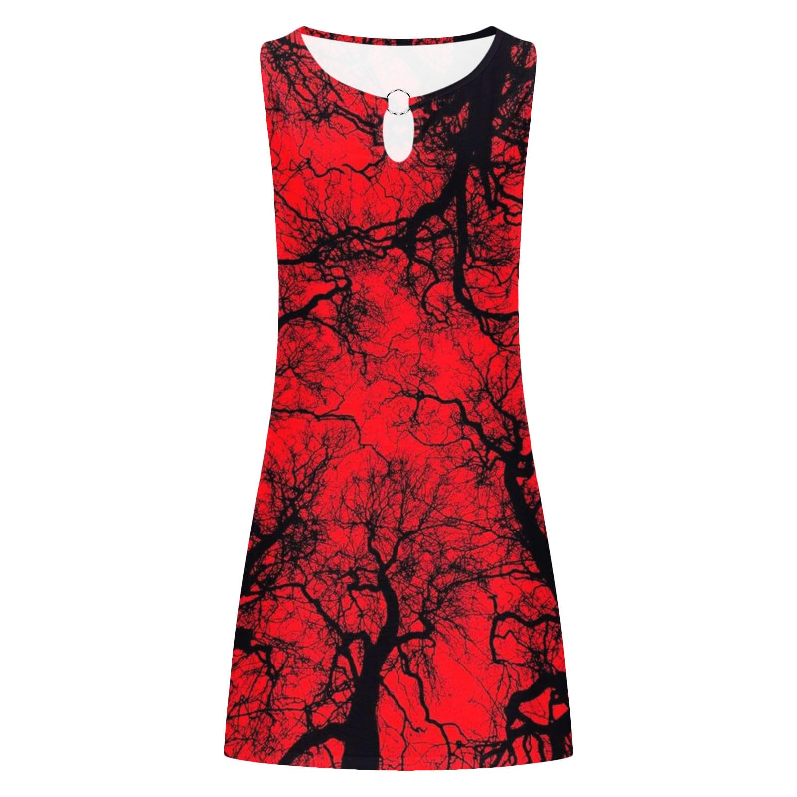 Sexy Halloween Dresses for Women 2023 - Sleeveless Pumpkin Print Mini Dress with Keyhole Detail | Casual Tank Dress for Halloween Parties & Costume Events