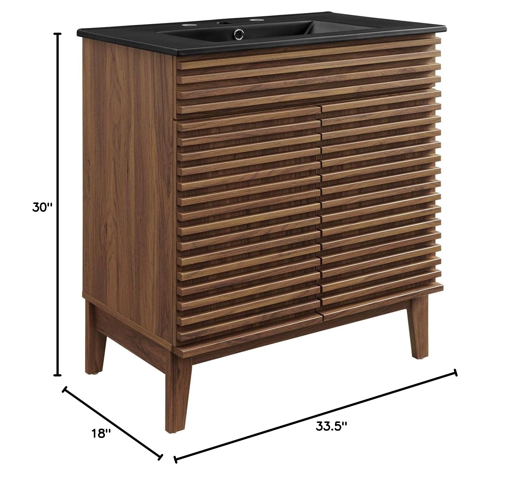 Modway 30 Inch Walnut Black Vanity with Sink - Modern Bathroom Floor Cabinet for Small Spaces, Perfect for Apartments & Powder Rooms