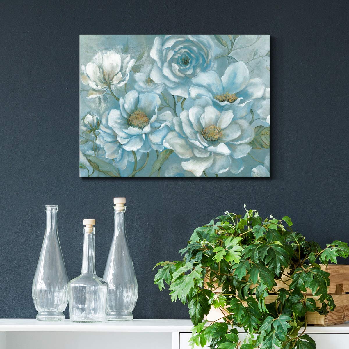 Blue White Blooms Abstract Flower Canvas Wall Art - 8