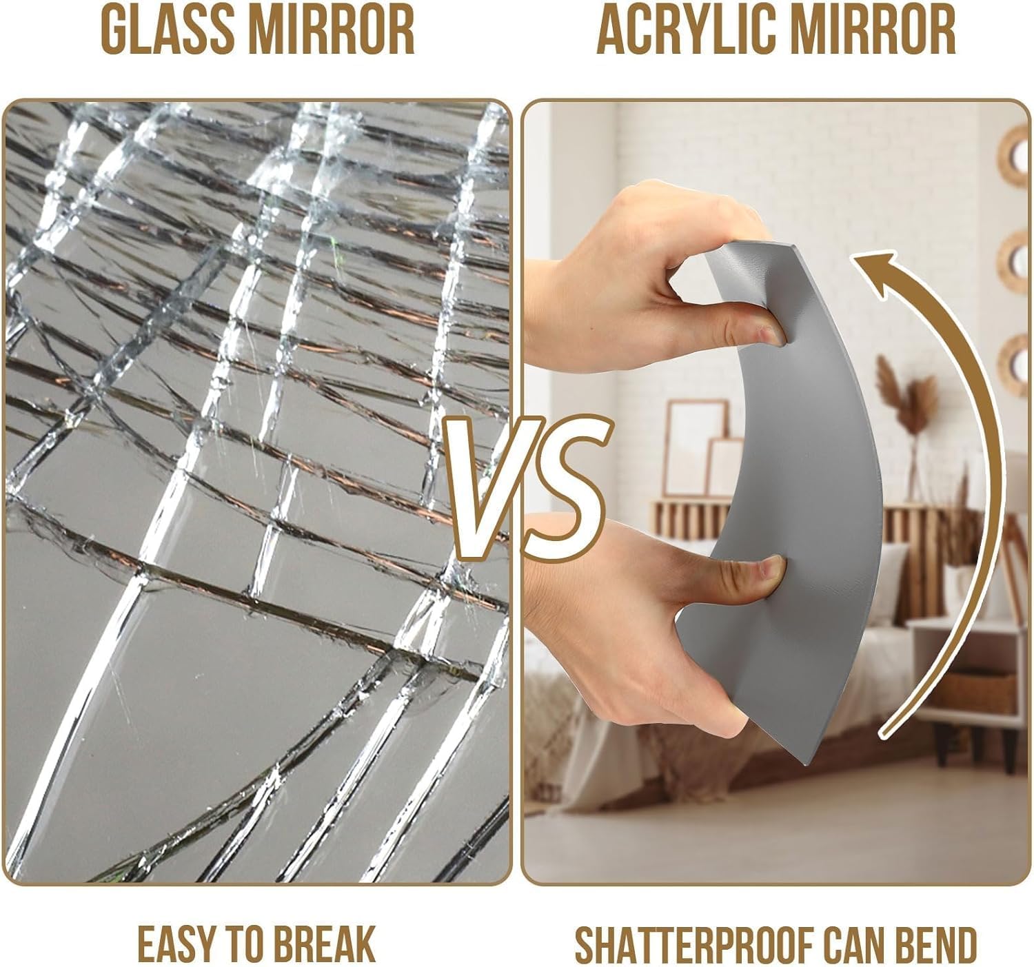 8 Pack Self-Adhesive Acrylic Mirror Tiles - 8x8 Inch Flexible Plastic Mirror Sheets, 2MM Thick Frameless Wall Stickers for Home Decor, DIY Projects, and Bathroom Vanity