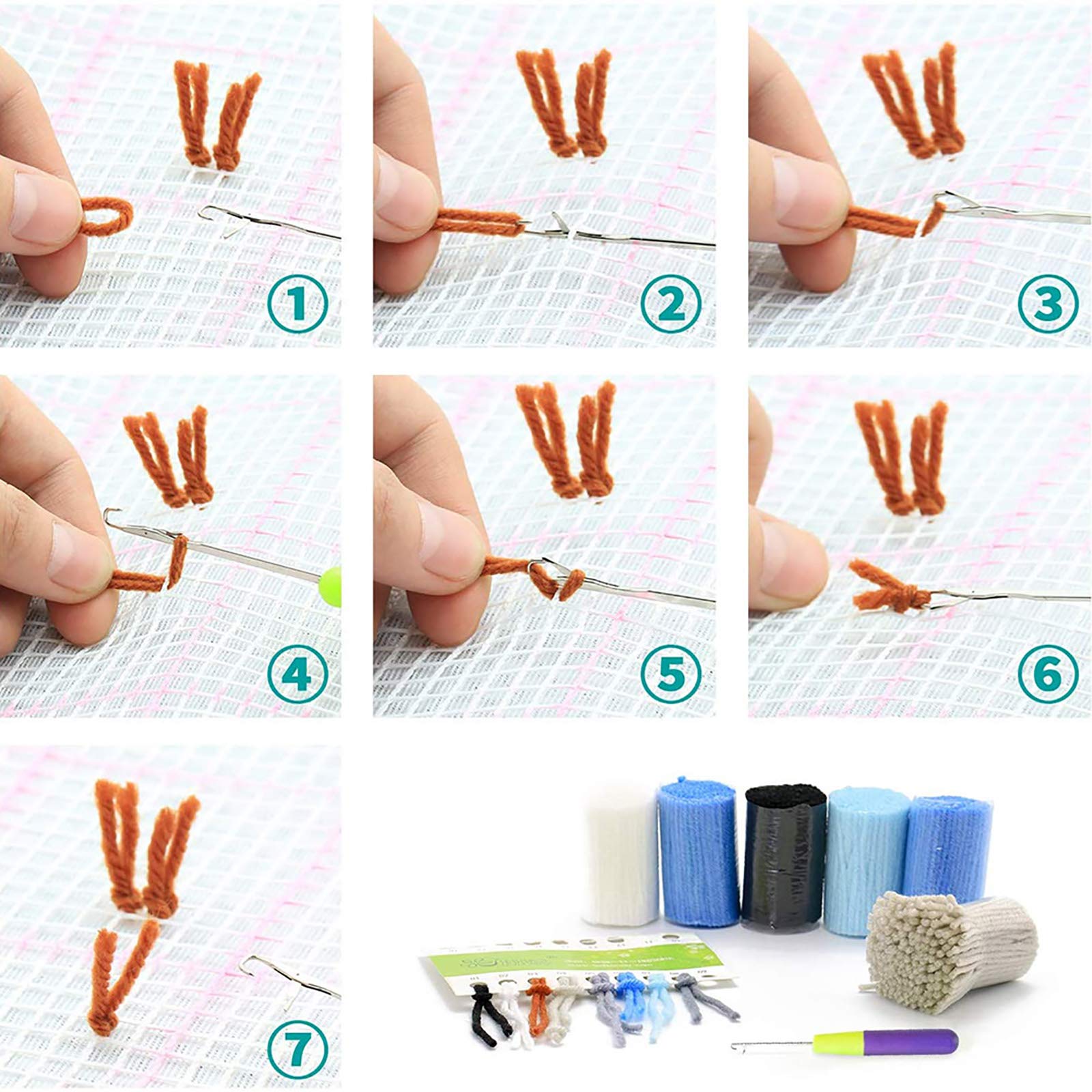DIY Latch Hook Rug Kit - Flower Bird Pattern Printed Canvas, Crochet Embroidery Craft for Beginners, 20.5