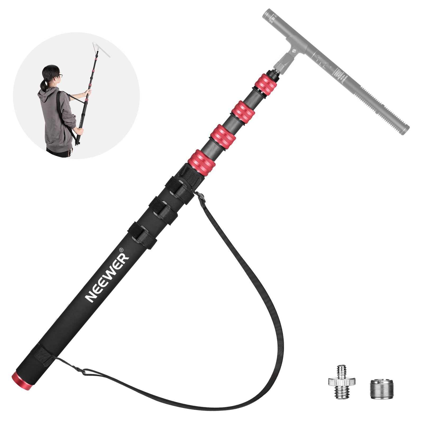 NEEWER MS 300C Upgraded Carbon Fiber Microphone Boom Stand - Professional Telescoping Boom Arm for Studio Recording, Podcasting & Field Interviews
