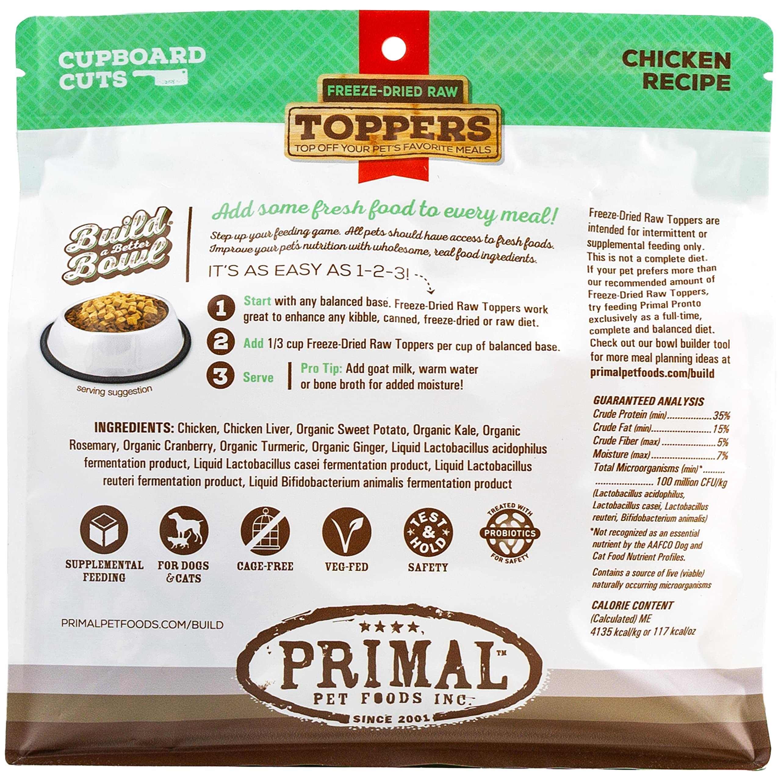 **Primal Freeze-Dried Raw Dog & Cat Food Toppers - Grain-Free, Probiotic-Enriched Meal Mixers for Training & Digestive Health - Chicken Flavor (18 oz) - Perfect for Picky Eaters & Sensitive Stomachs**