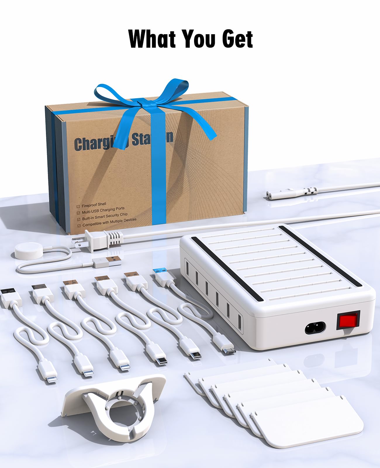 2025 New 6-Port USB Fast Charging Station - 50W Multi-Device Charger Dock with Watch Charger for iPhone, Android, iPad, Kindle & Smartwatches - Perfect for Home, Office & Travel Organization