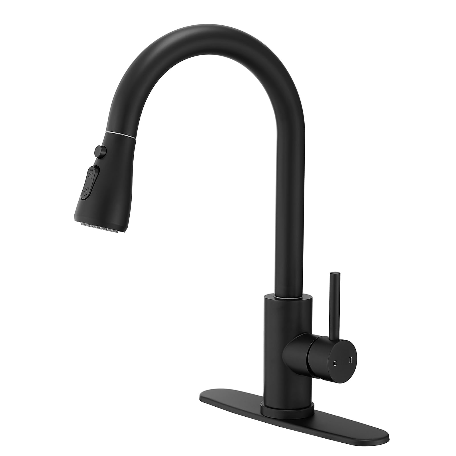 VOTON Black Pull Down Kitchen Faucet with Sprayer - Modern Single Handle High Arc Sink Faucet for 1 or 3 Hole Installation - Perfect for Farmhouse, RV, Camper, Bar & Laundry Sinks - Durable & Stylish Design for Everyday Cooking and Cleaning