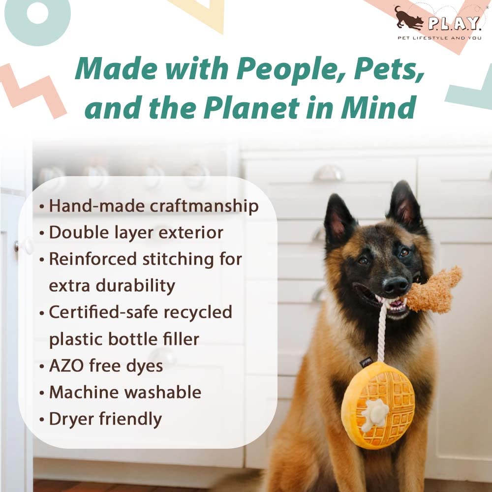 P.L.A.Y. Dog Toy - Soft Plush Chicken and Waffle Chew Toy for Small Dogs | Perfect for Indoor Play, Cuddling & Training