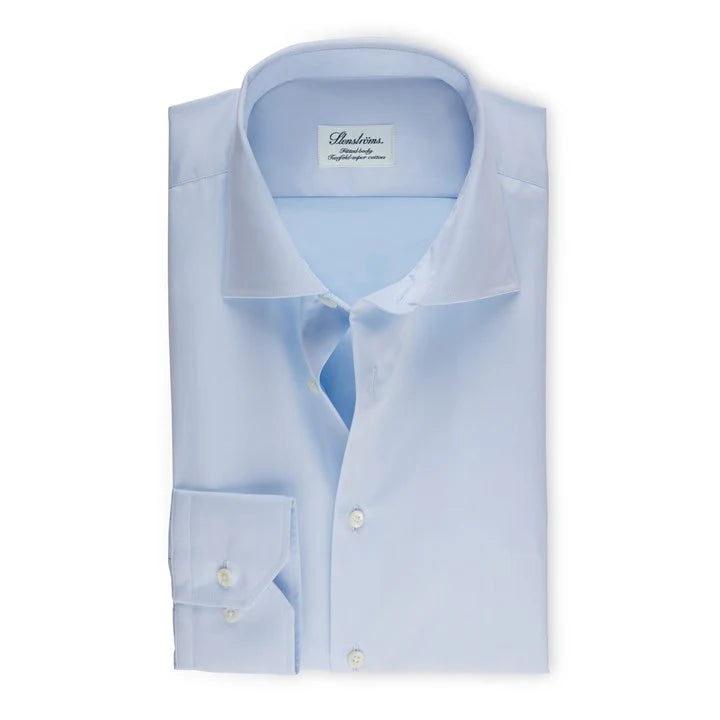 Premium STENSTROMS Slim Fit Blue Solid Dress Shirt for Men - Perfect for Business Meetings, Weddings & Formal Occasions