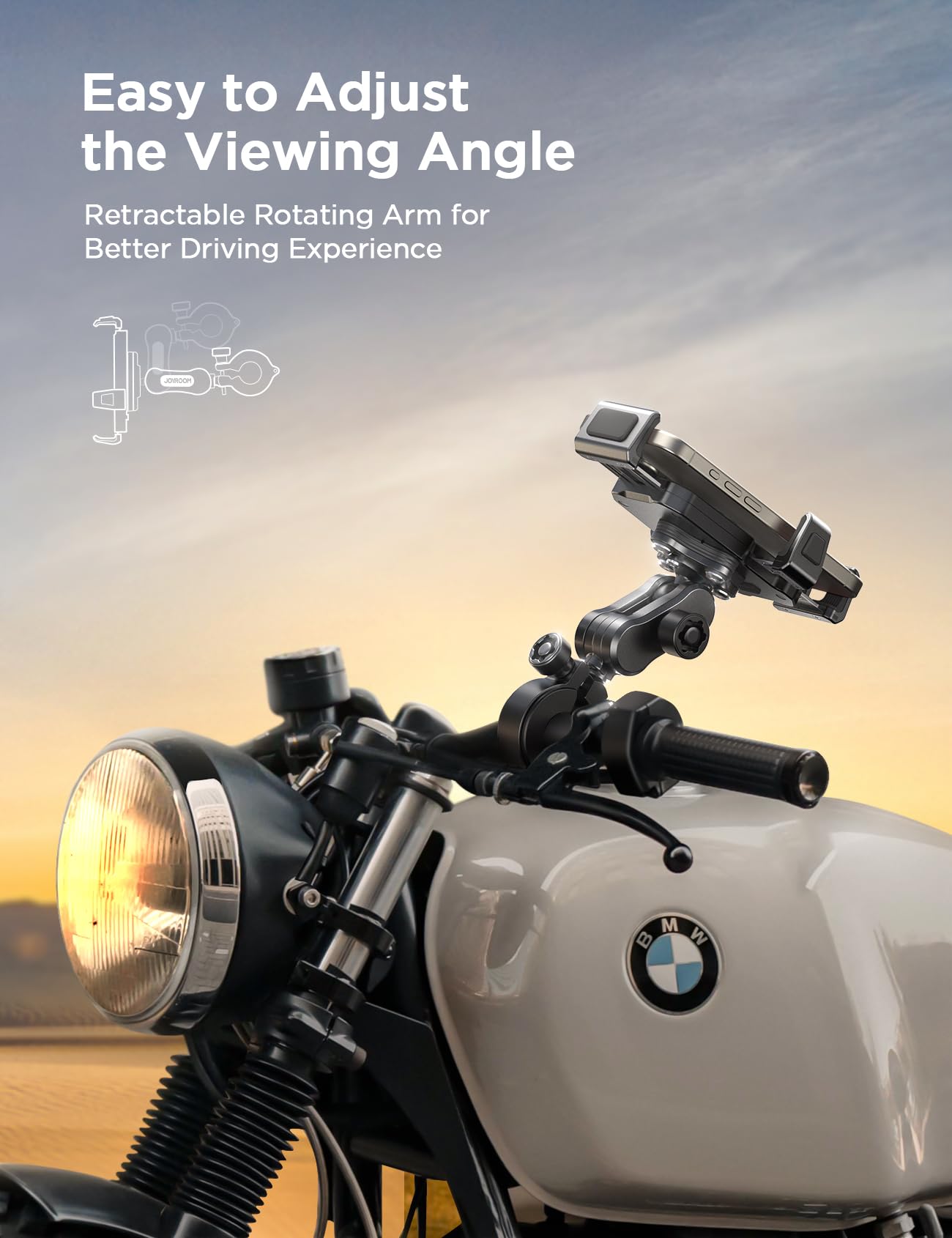 JOYROOM Aluminum Motorcycle Phone Mount with Vibration Dampener - for iPhone/Samsung - Bike/ATV Riding